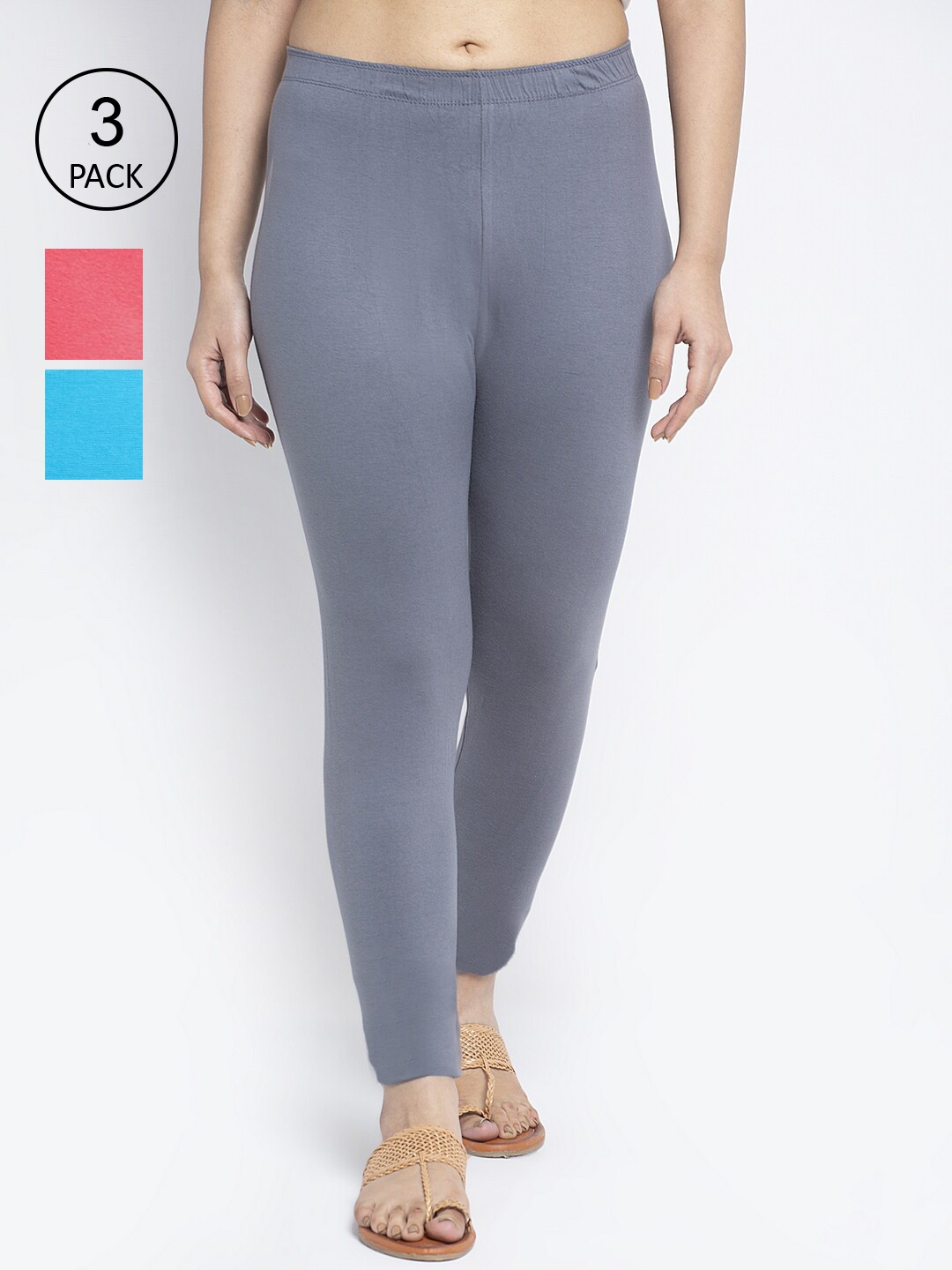 

GRACIT Women Cotton Ankle Length Leggings Pack Of 3, Grey