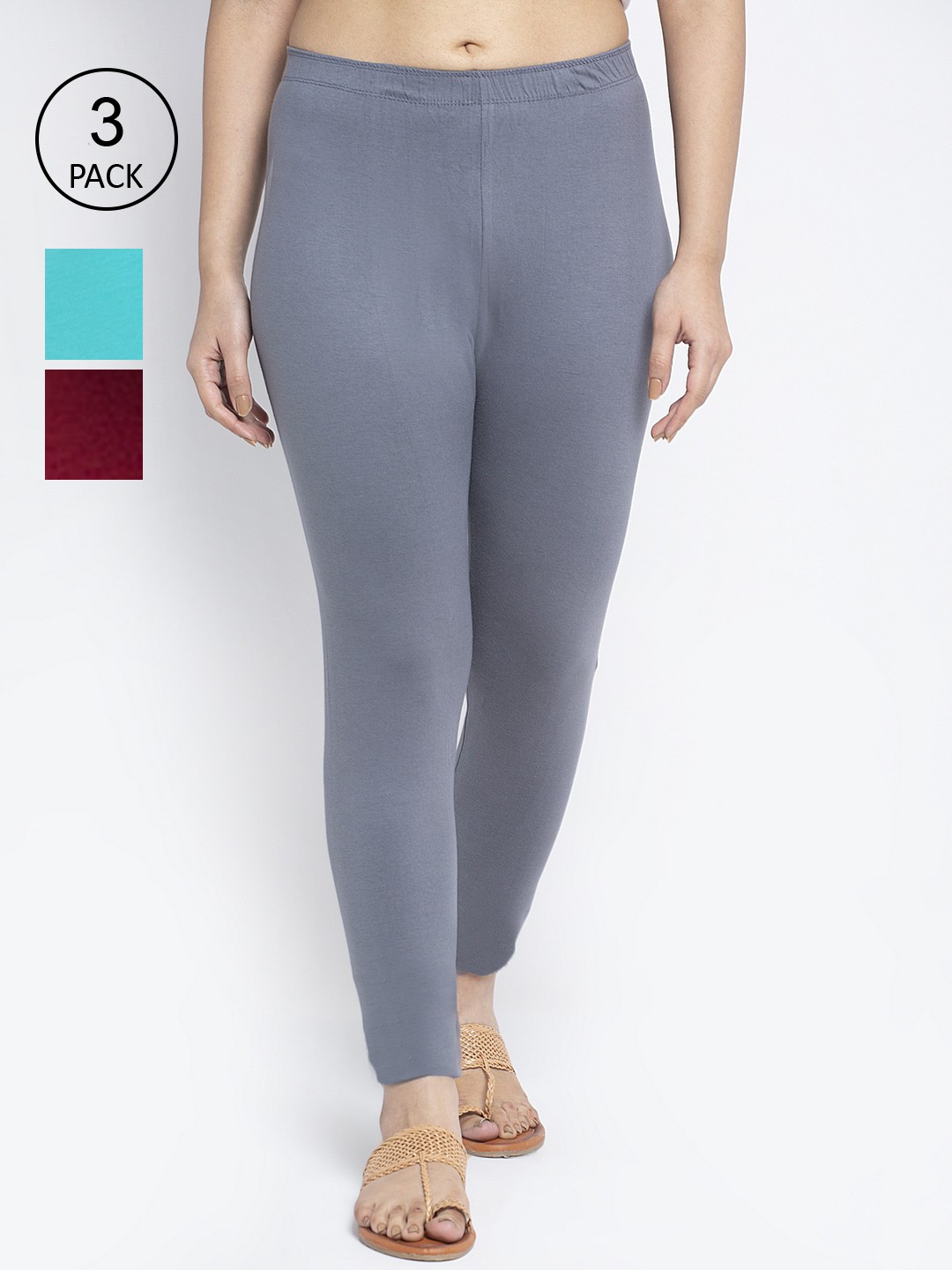 

GRACIT Women Cotton Ankle Length Leggings Pack Of 3, Grey