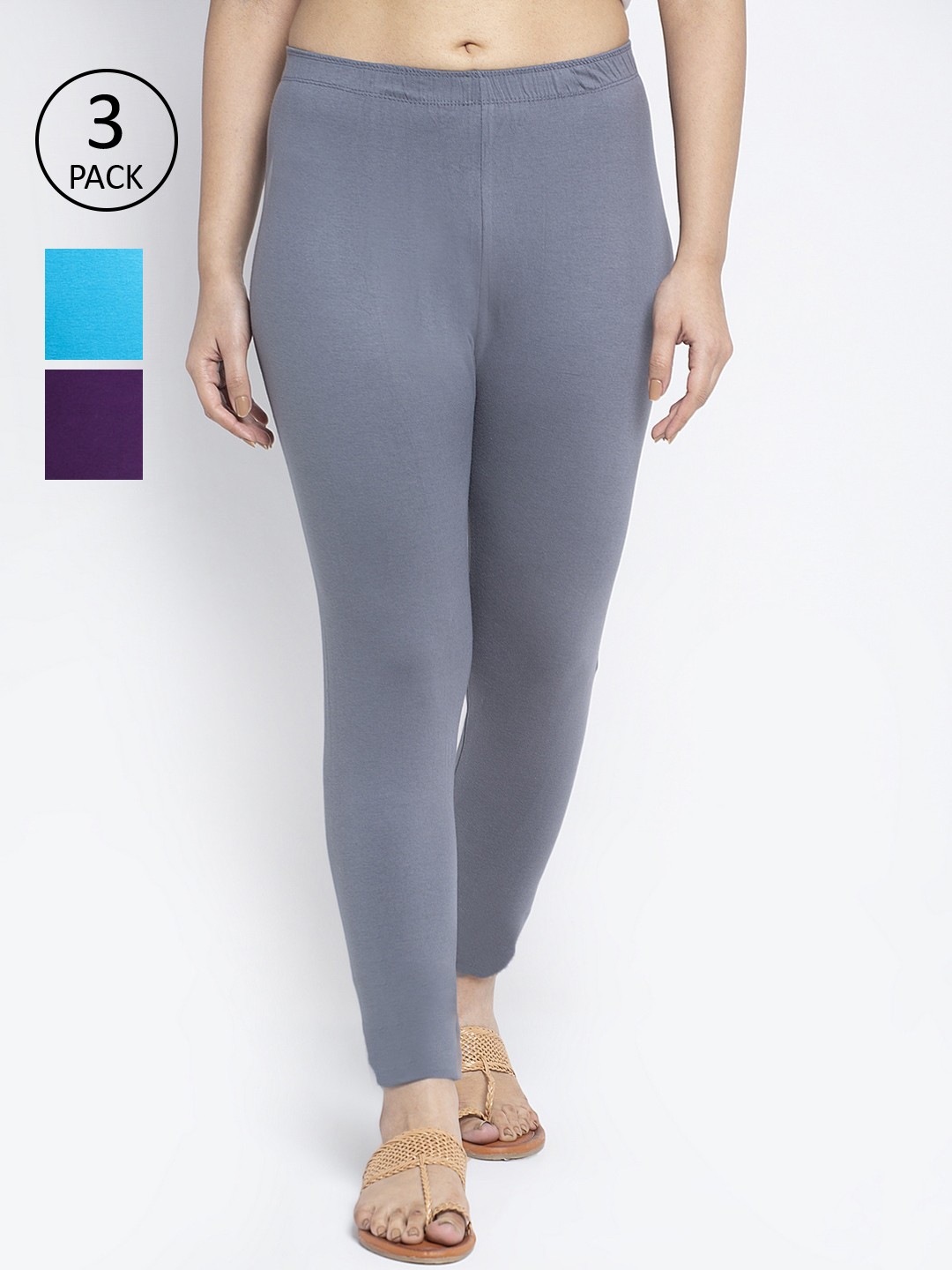

GRACIT Women Cotton Ankle Length Leggings Pack Of 3, Grey