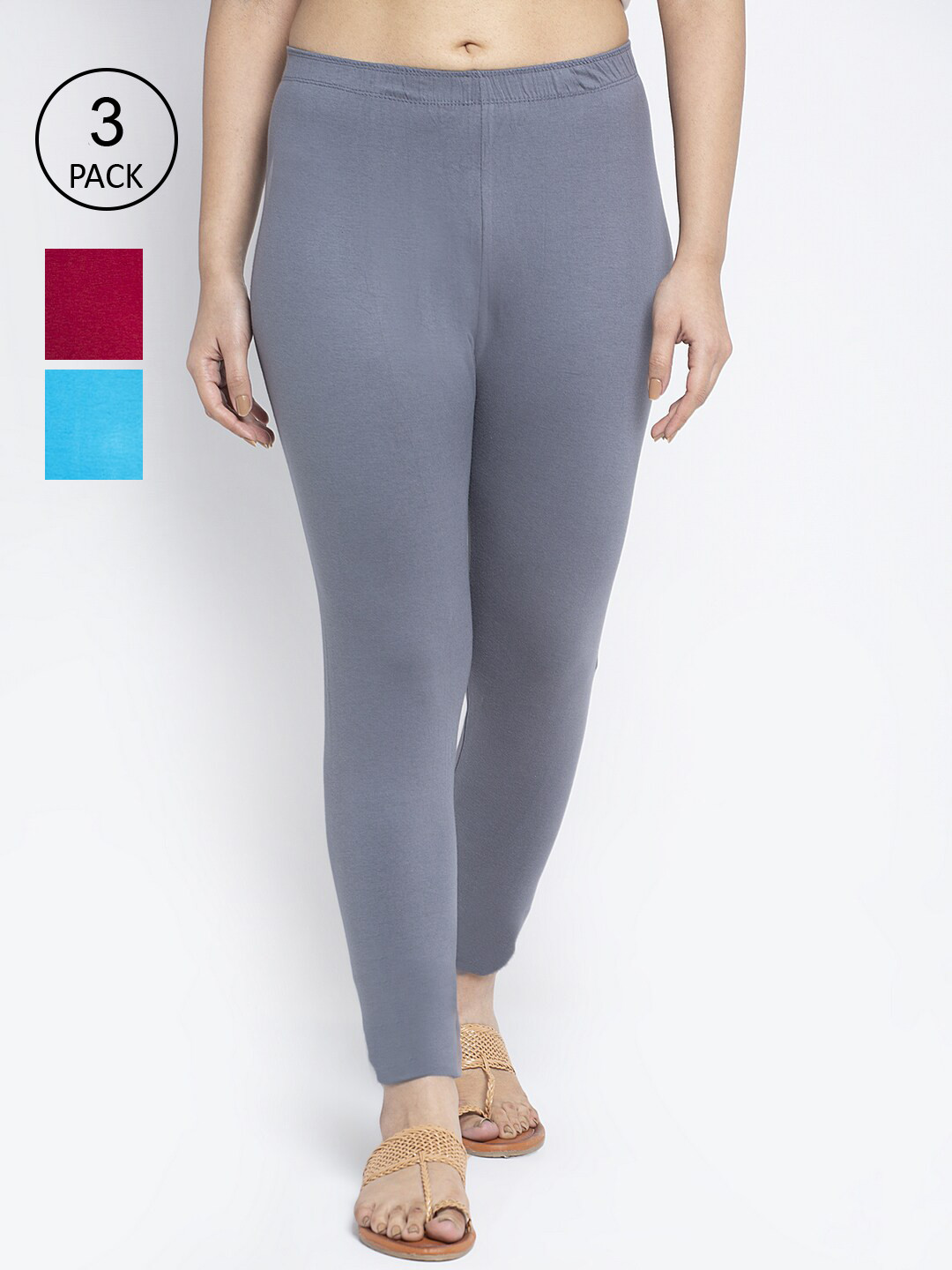 

GRACIT Women Cotton Ankle Length Leggings Pack Of 3, Grey