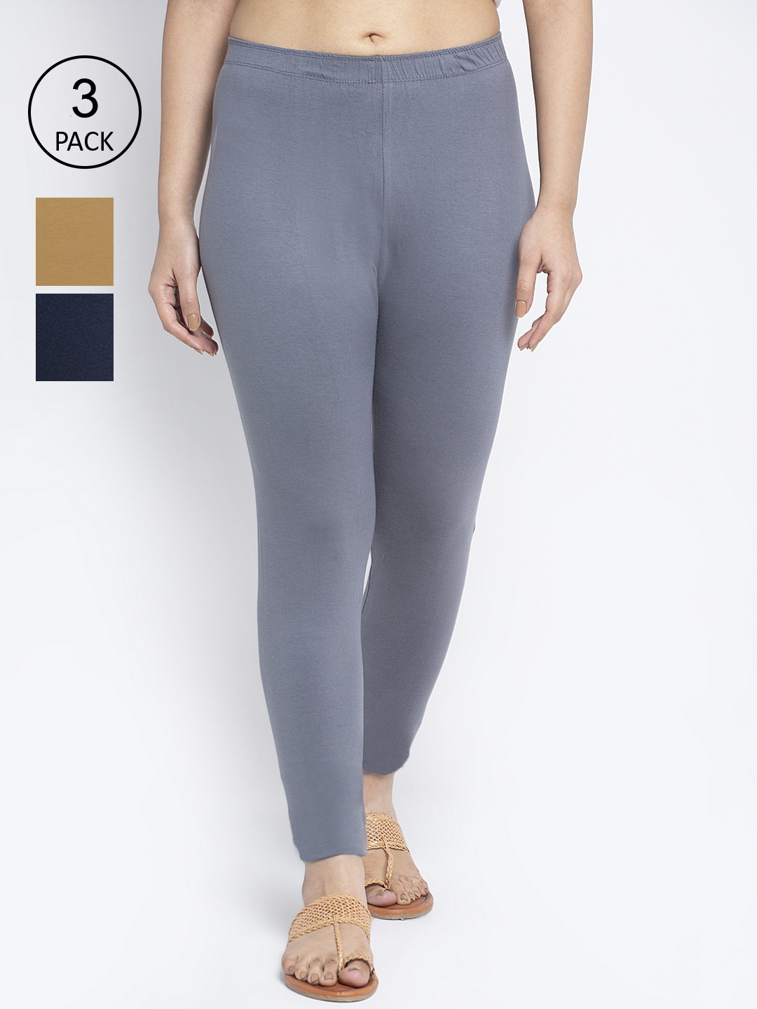 

GRACIT Women Pack Of 3 Solid Ankle-Length Leggings, Grey