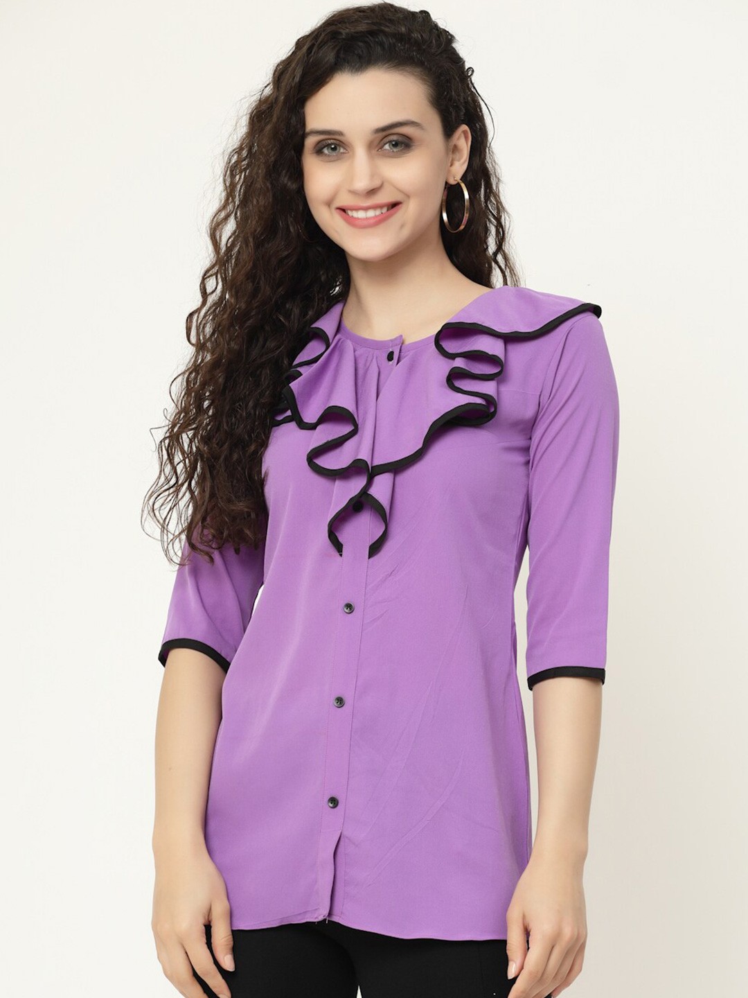 

MISS AYSE Women Purple & Black Crepe Shirt Style Top