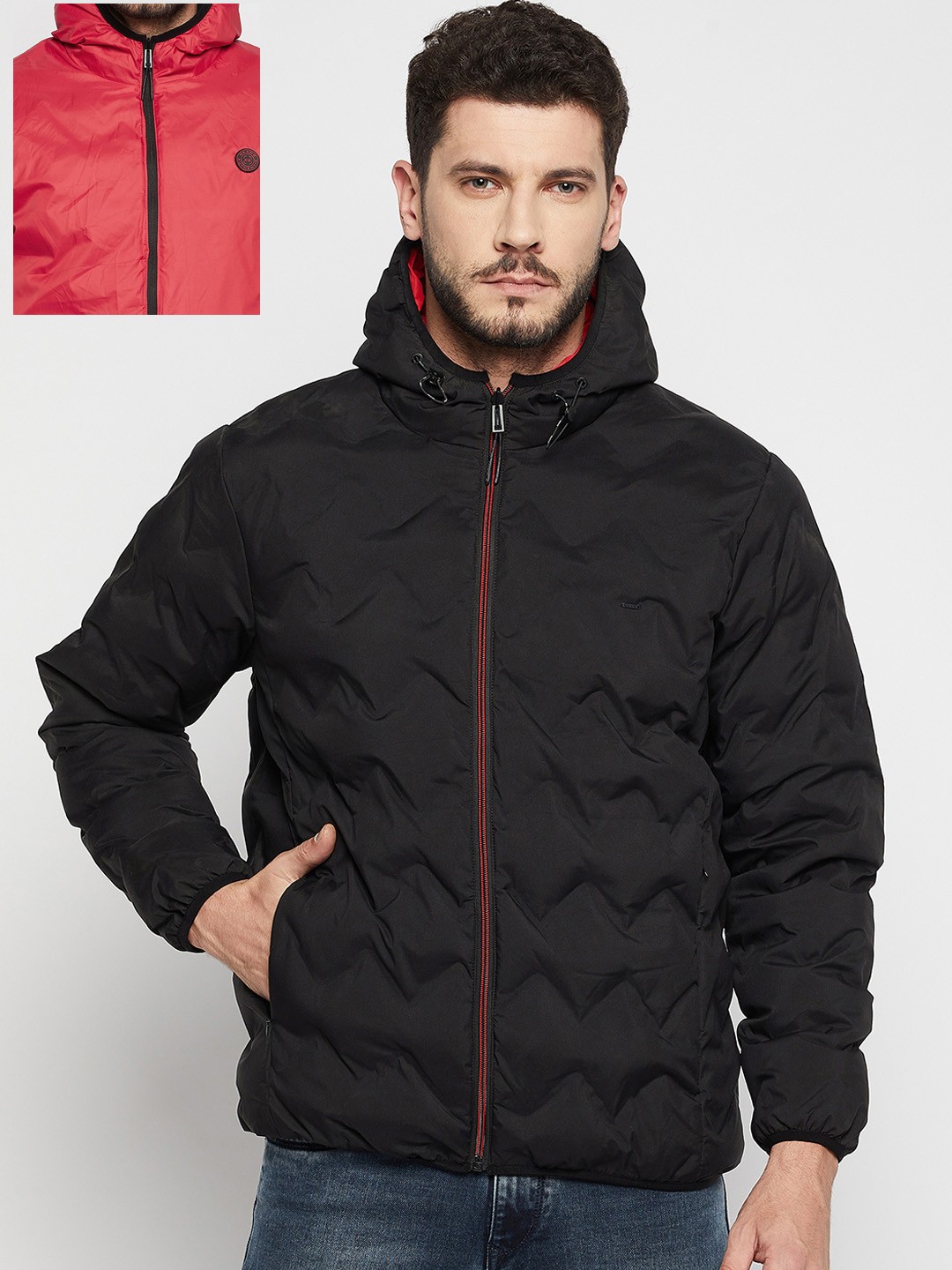 

Okane Men Plus Size Black & Red Reversible Padded Jacket