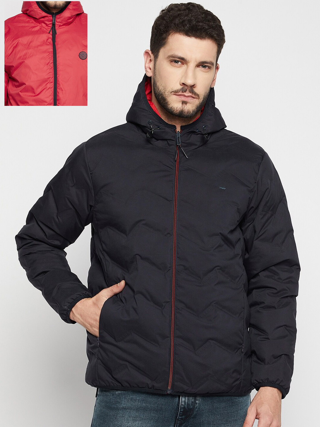 

Okane Men Navy Blue Red Reversible Padded Jacket