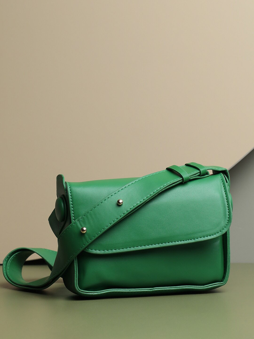 

HAUTE SAUCE by Campus Sutra Green PU Structured Sling Bag