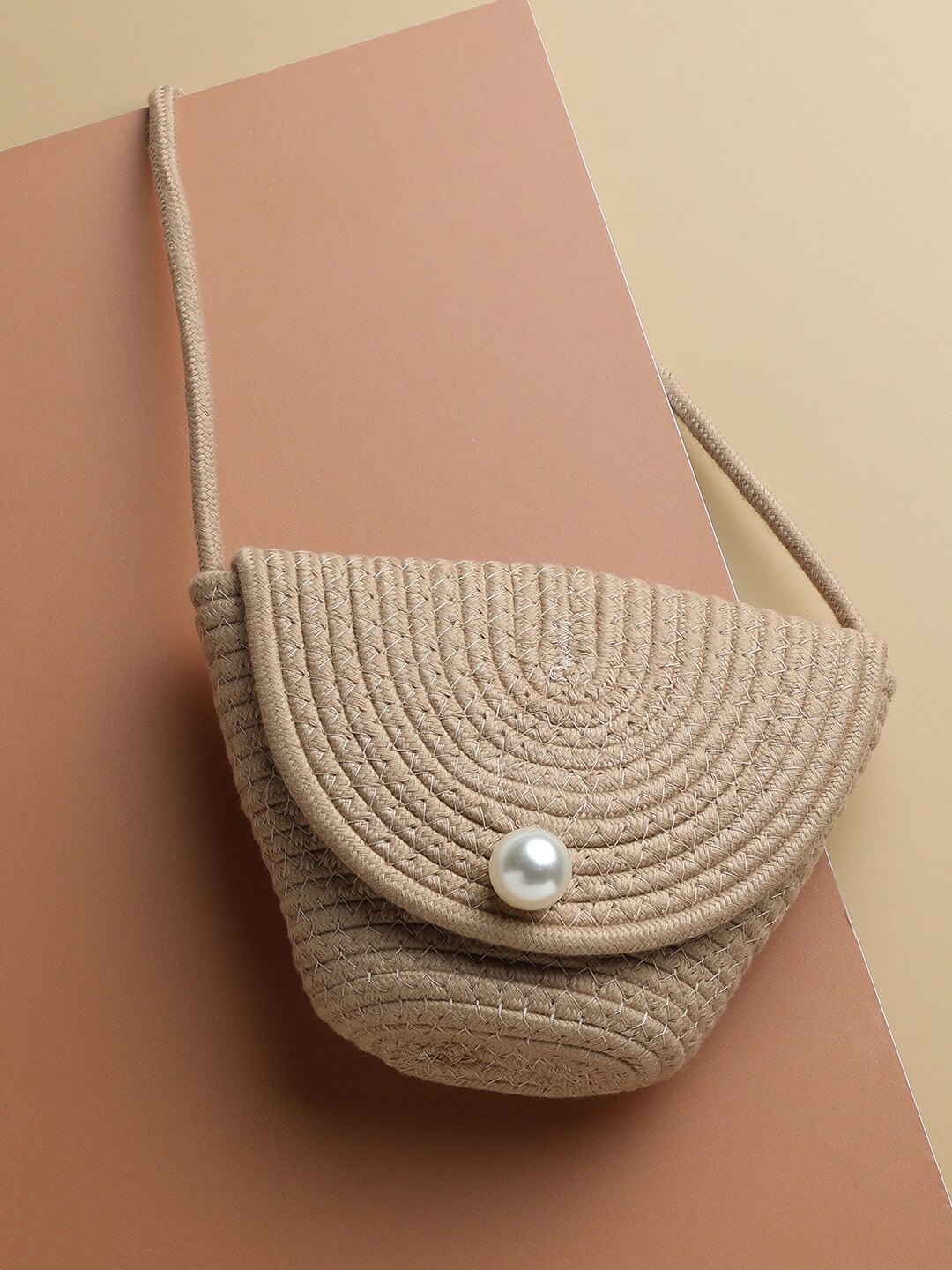 

HAUTE SAUCE by Campus Sutra Beige Embellished PU Swagger Handheld Bag