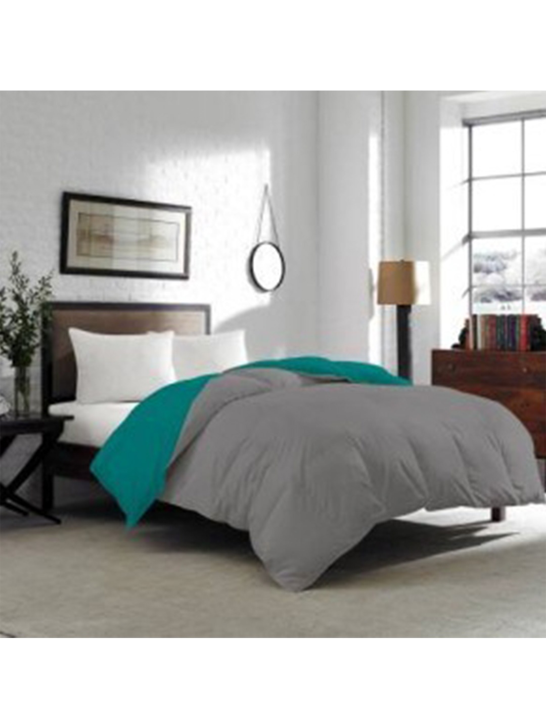 

CURIOUS LIFESTYLE Teal & Grey Microfiber Heavy Winter 200 GSM Single Bed Comforter