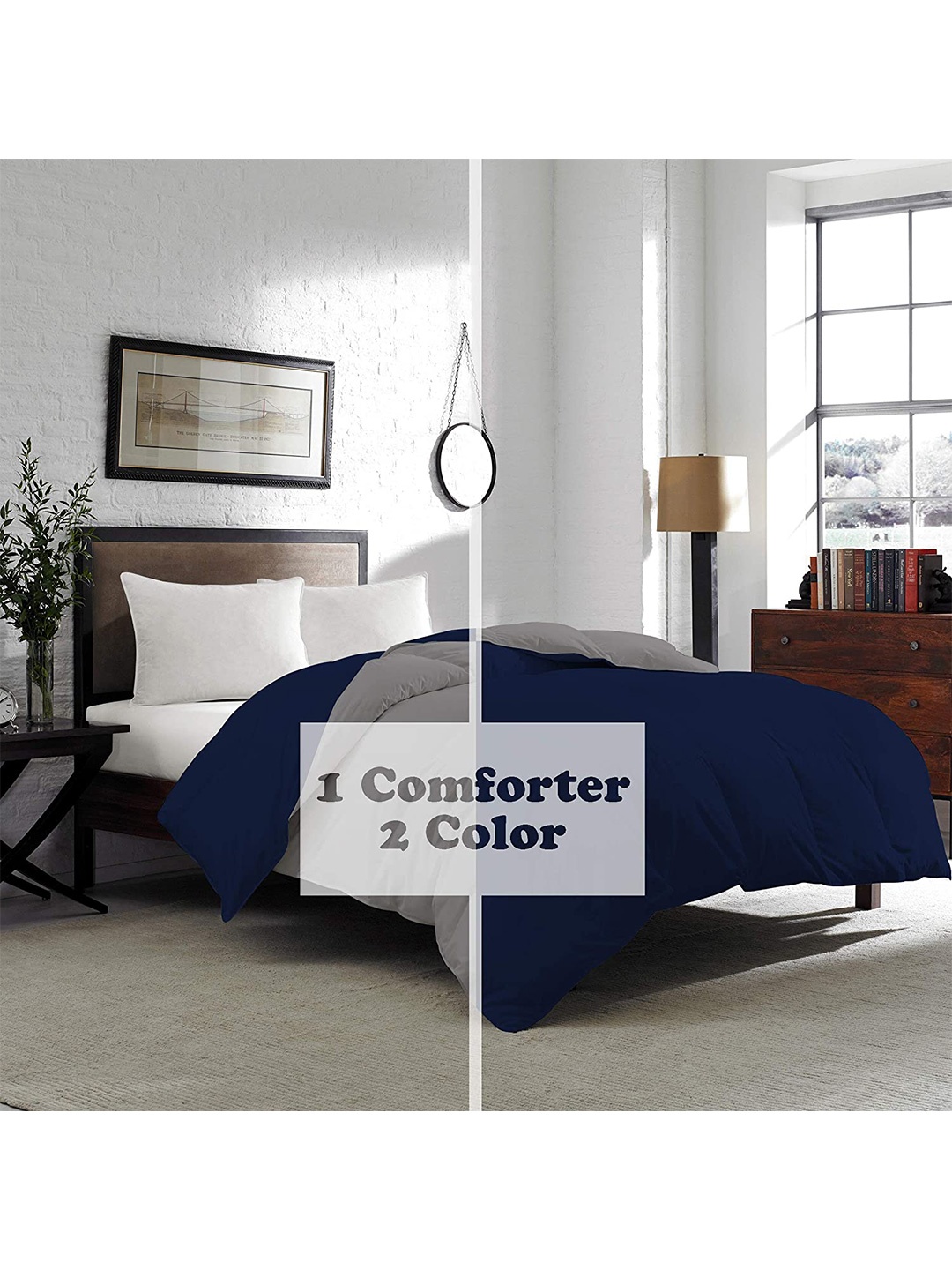 

CURIOUS LIFESTYLE Blue & Grey Microfiber Heavy Winter 200 GSM Single Bed Comforter