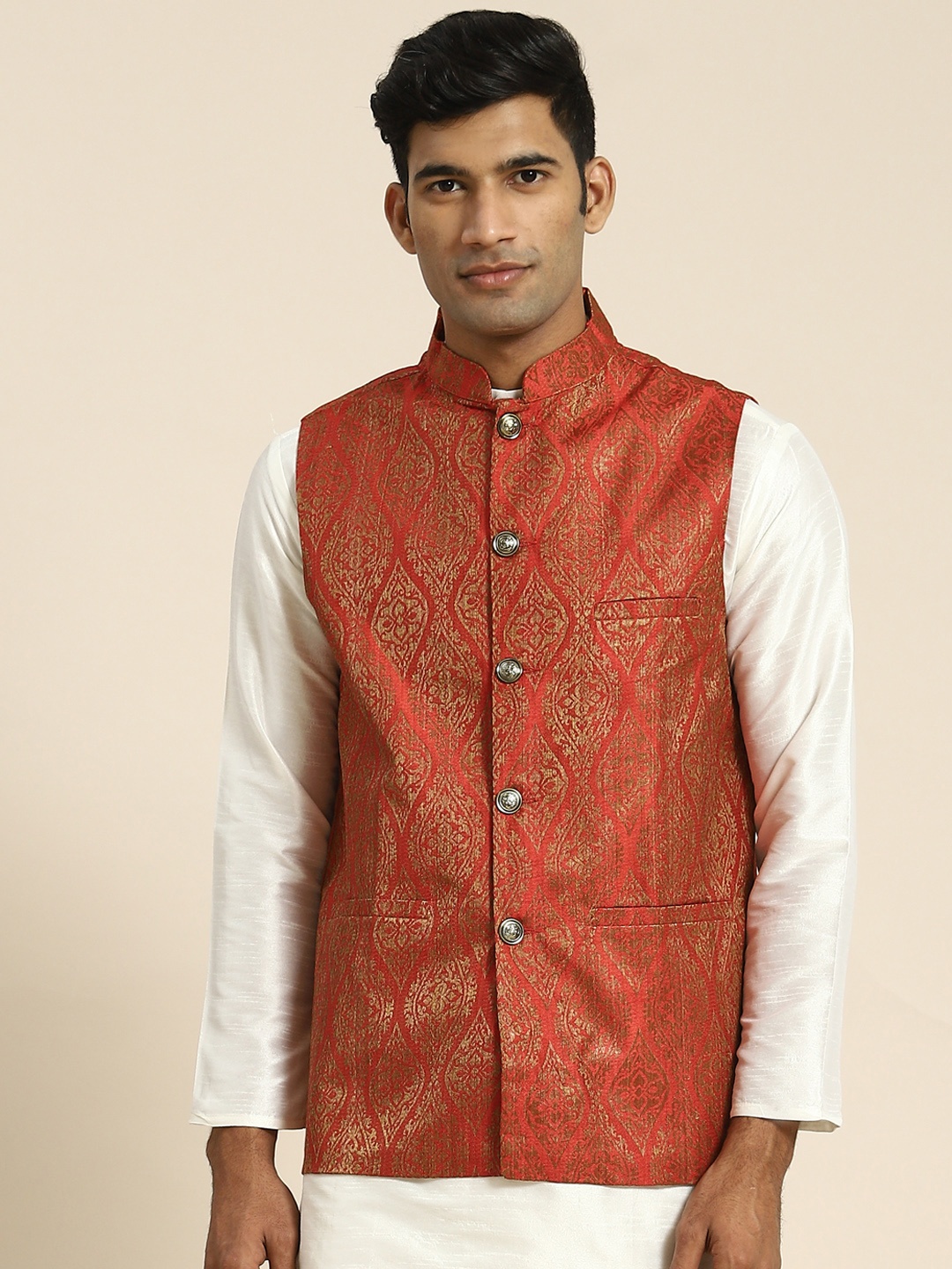 

SOJANYA Men Woven Design Nehru Jacket, Red