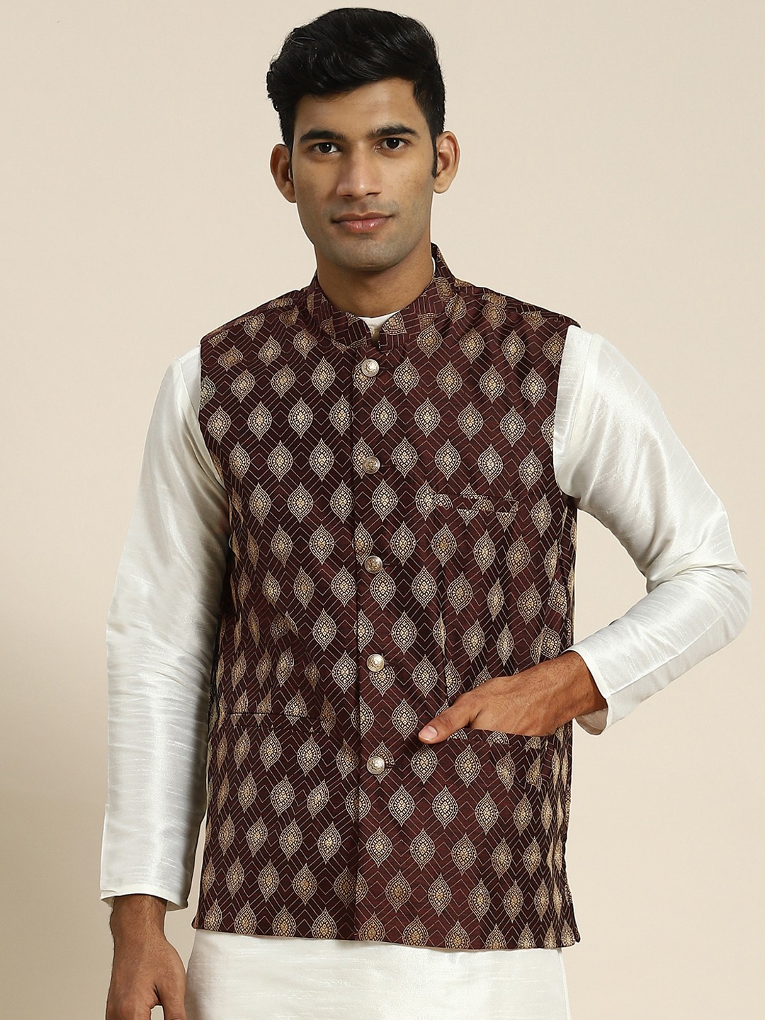 

SOJANYA Men Woven Design Nehru Jacket, Purple