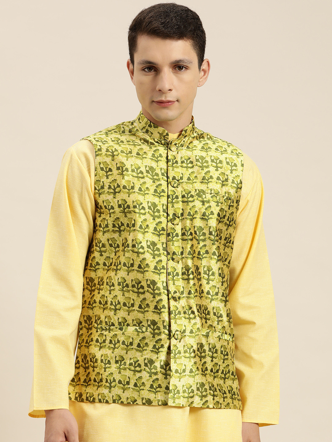 

Sojanya Men Printed Nehru Jacket, Green