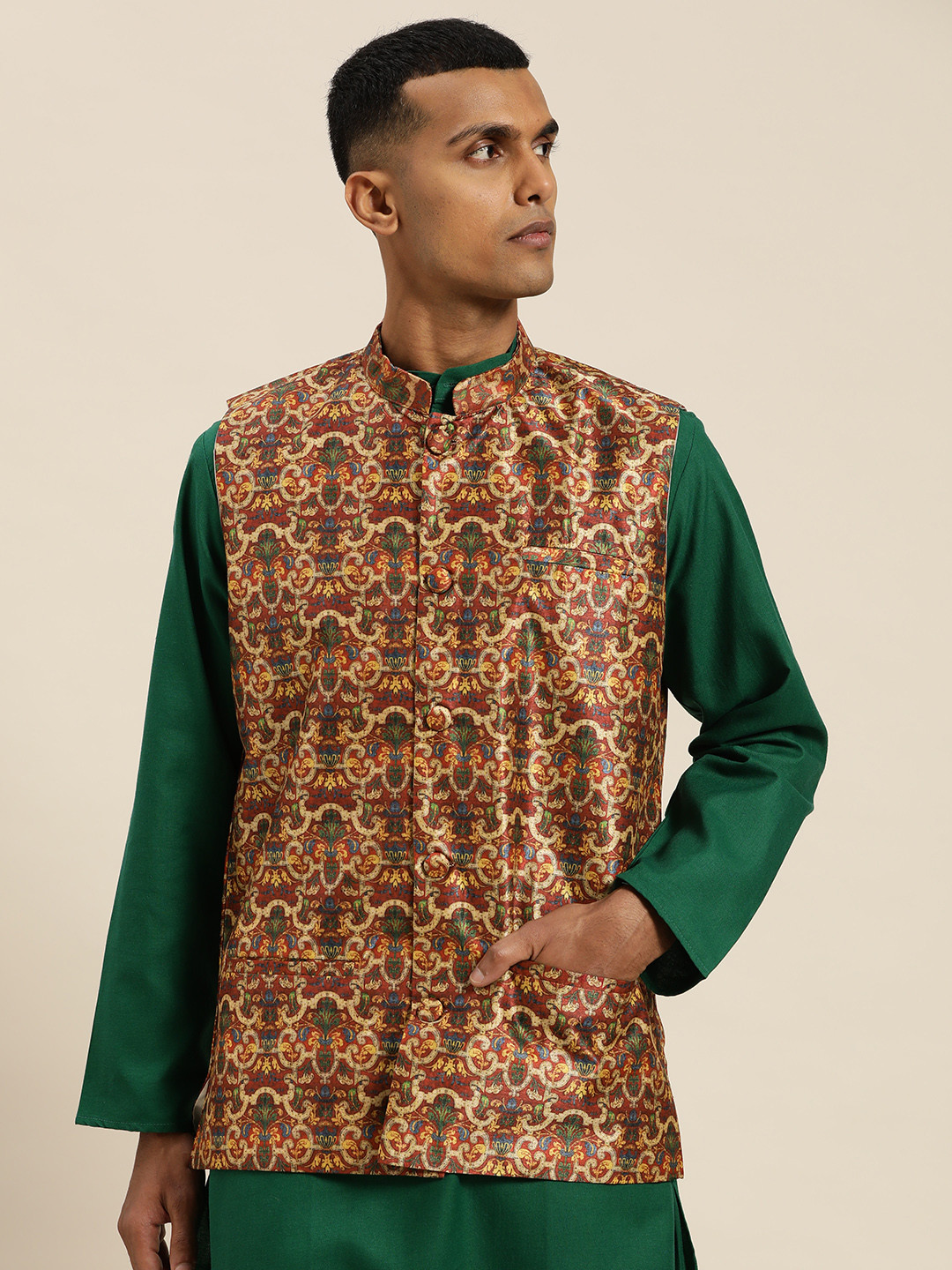 

Sojanya Men Printed Nehru Jacket, Multi