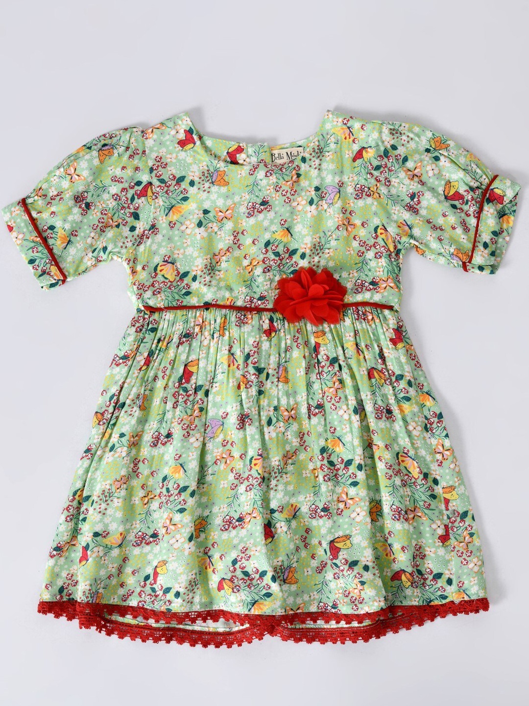 

Bella Moda Kids Girls Green Floral Cotton Dress