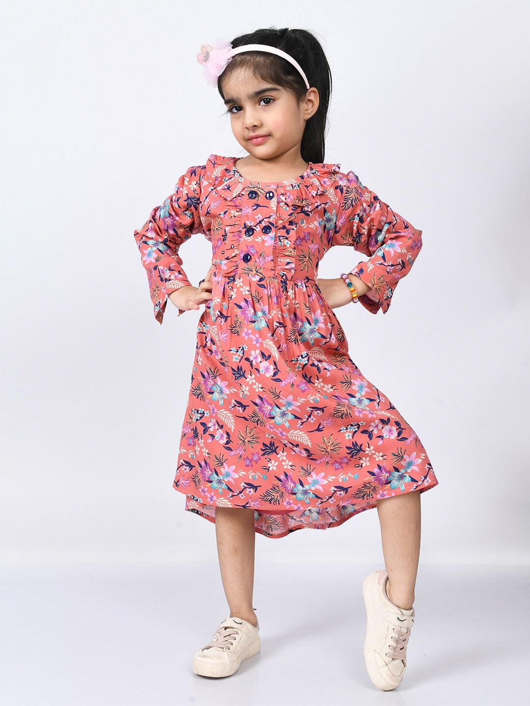 

Bella Moda Kids Girls Orange Floral Midi Cotton Dress