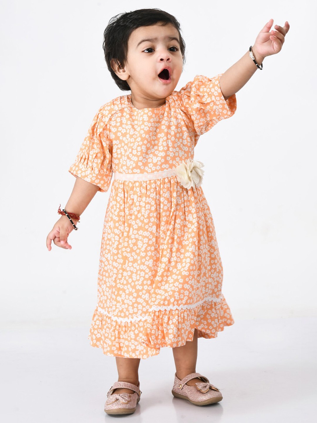 

Bella Moda Kids Girls Orange Floral Cotton Dress