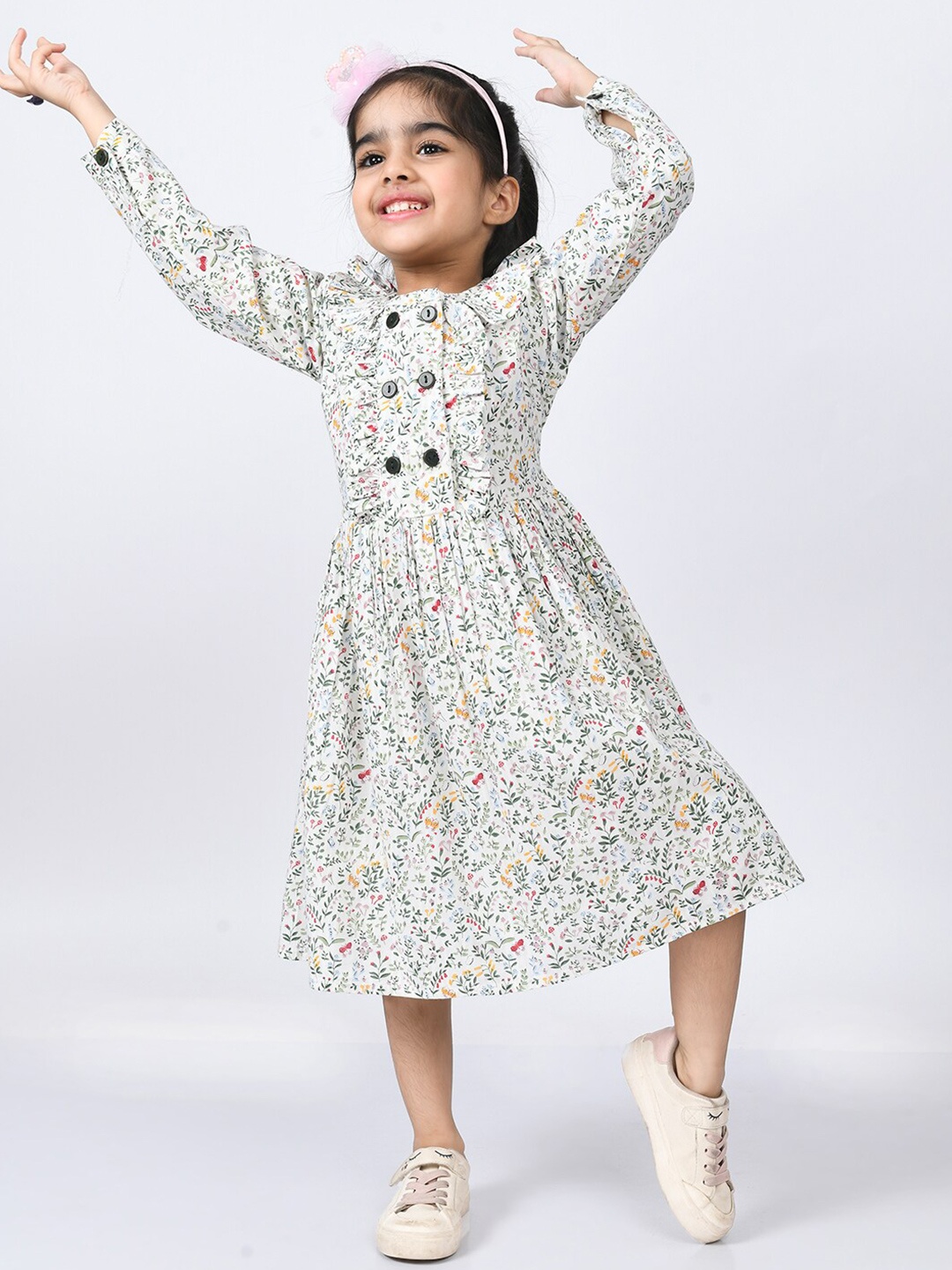 

Bella Moda White Floral Midi Fit & Flare Cotton Dress