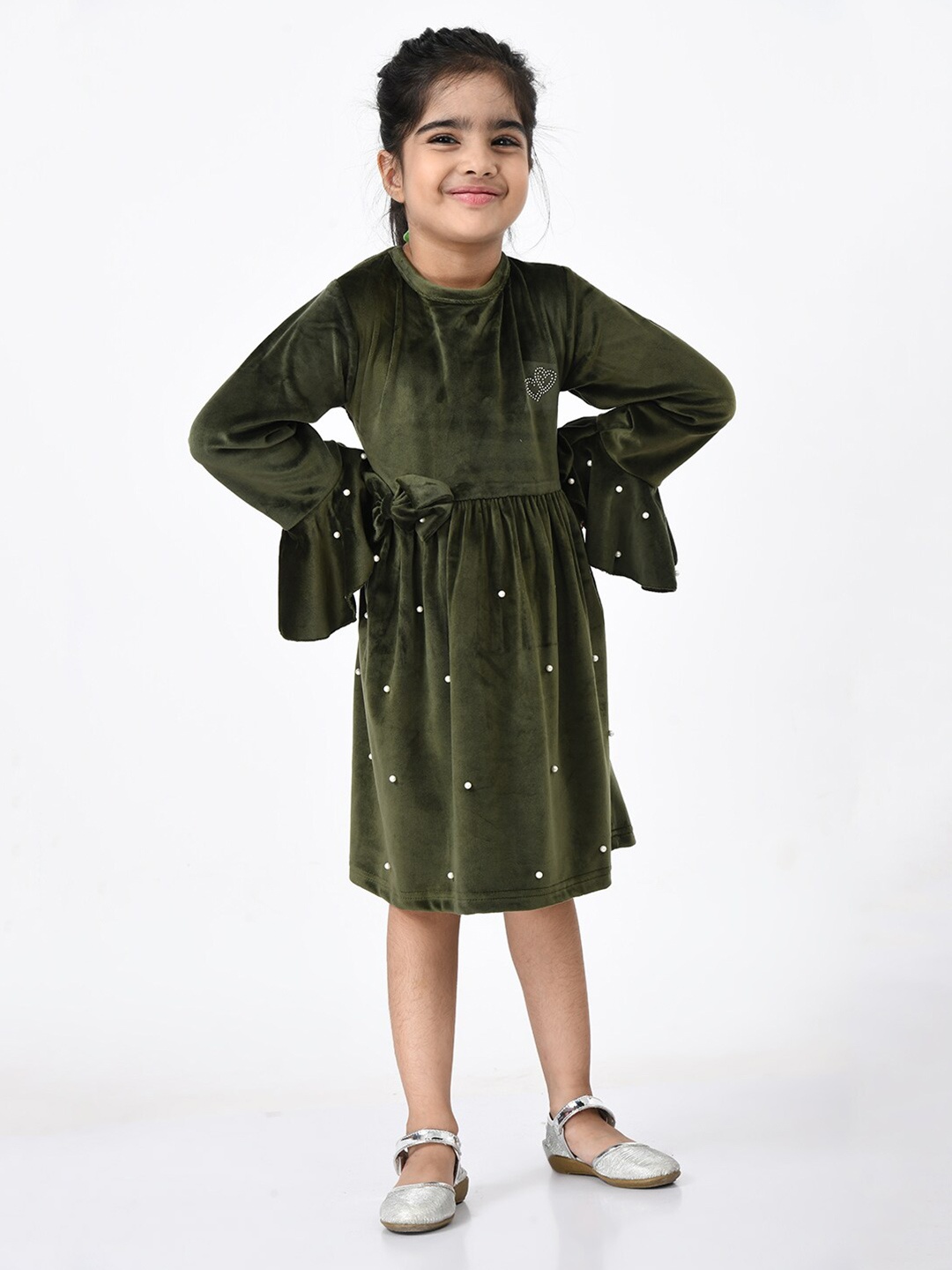 

Bella Moda Girls Olive Green Fit & Flare Cotton Dress