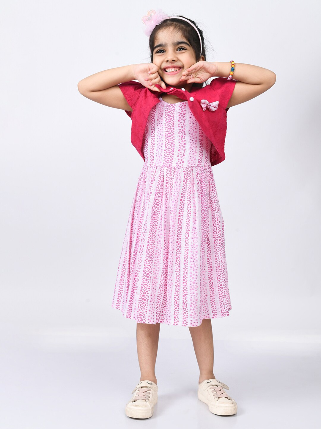 

Bella Moda Girls Pink & White Floral Midi Fit & Flare Cotton Dress