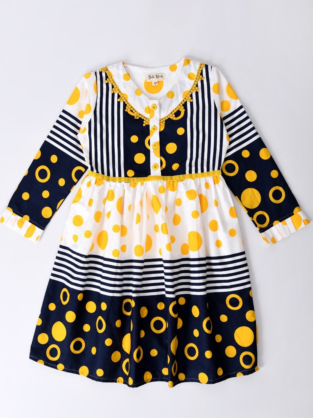

Bella Moda Blue & Yellow Cotton Printed Dress
