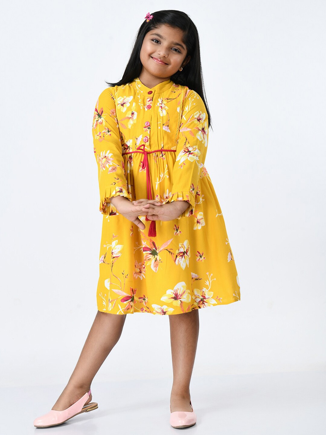 

Bella Moda Yellow & White Cotton Floral Dress