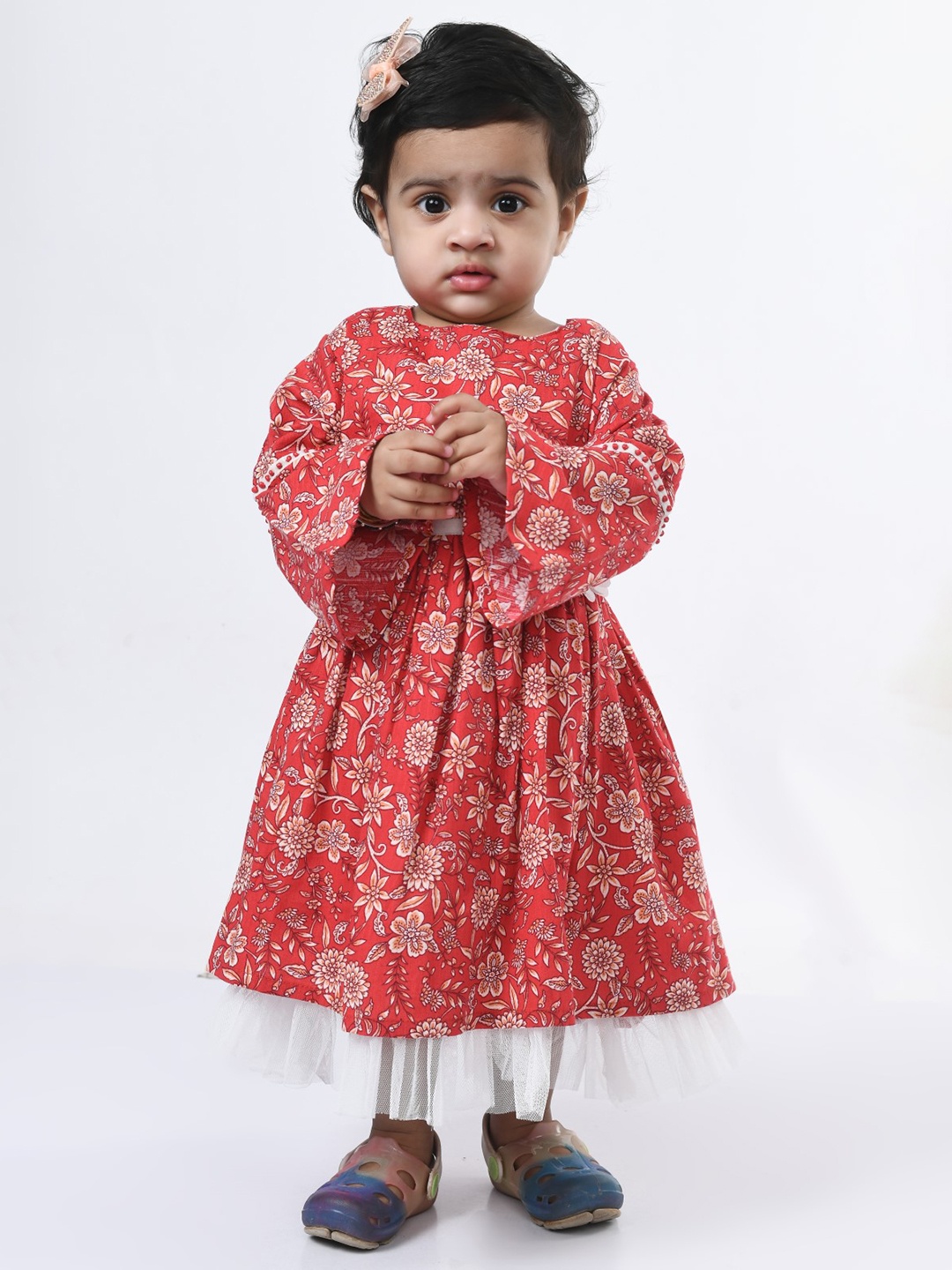 

Bella Moda Girls Floral Printed Long Sleeves Cotton Dress, Red