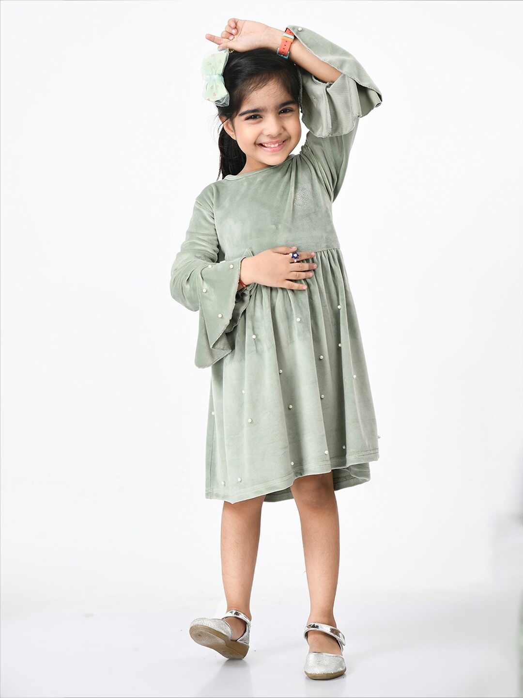 

Bella Moda Girls Bell Sleeves Fit and Flare Dress, Sea green