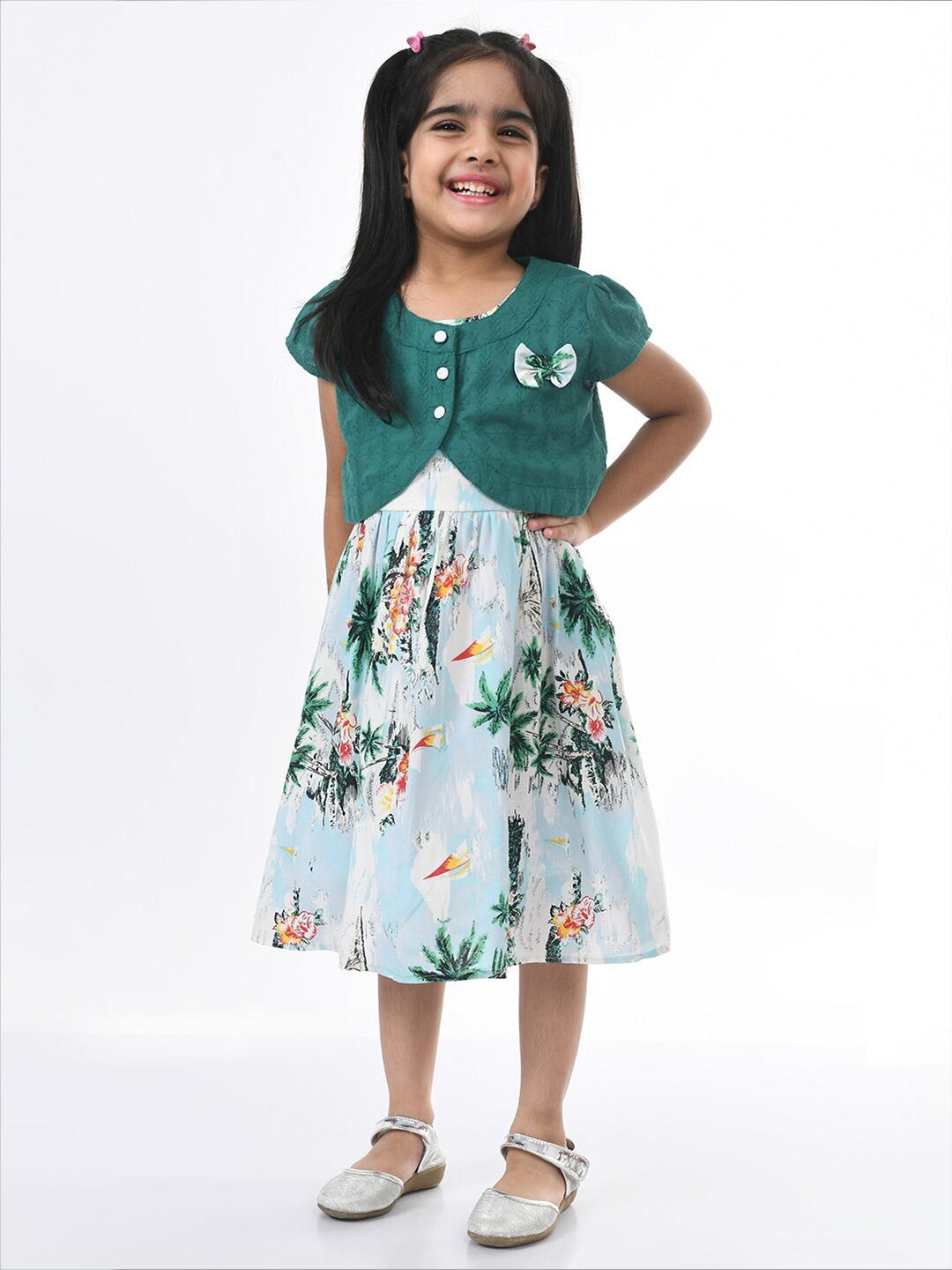 

Bella Moda Green Floral Pure Cotton Dress