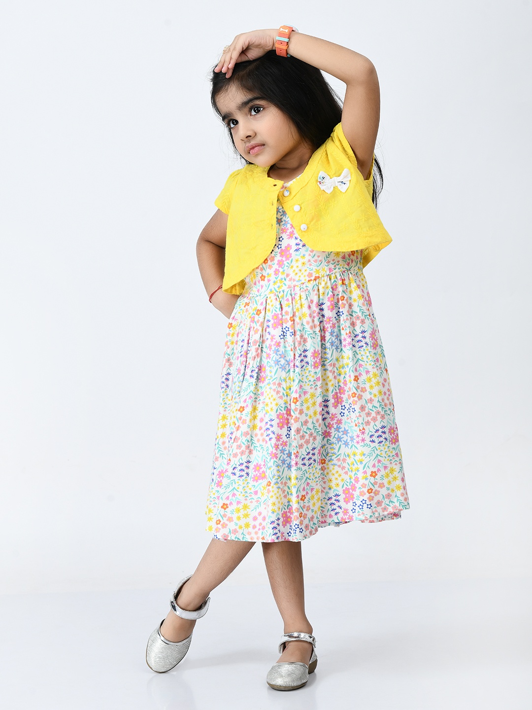 

Bella Moda Yellow Floral Pure Cotton Midi Dress