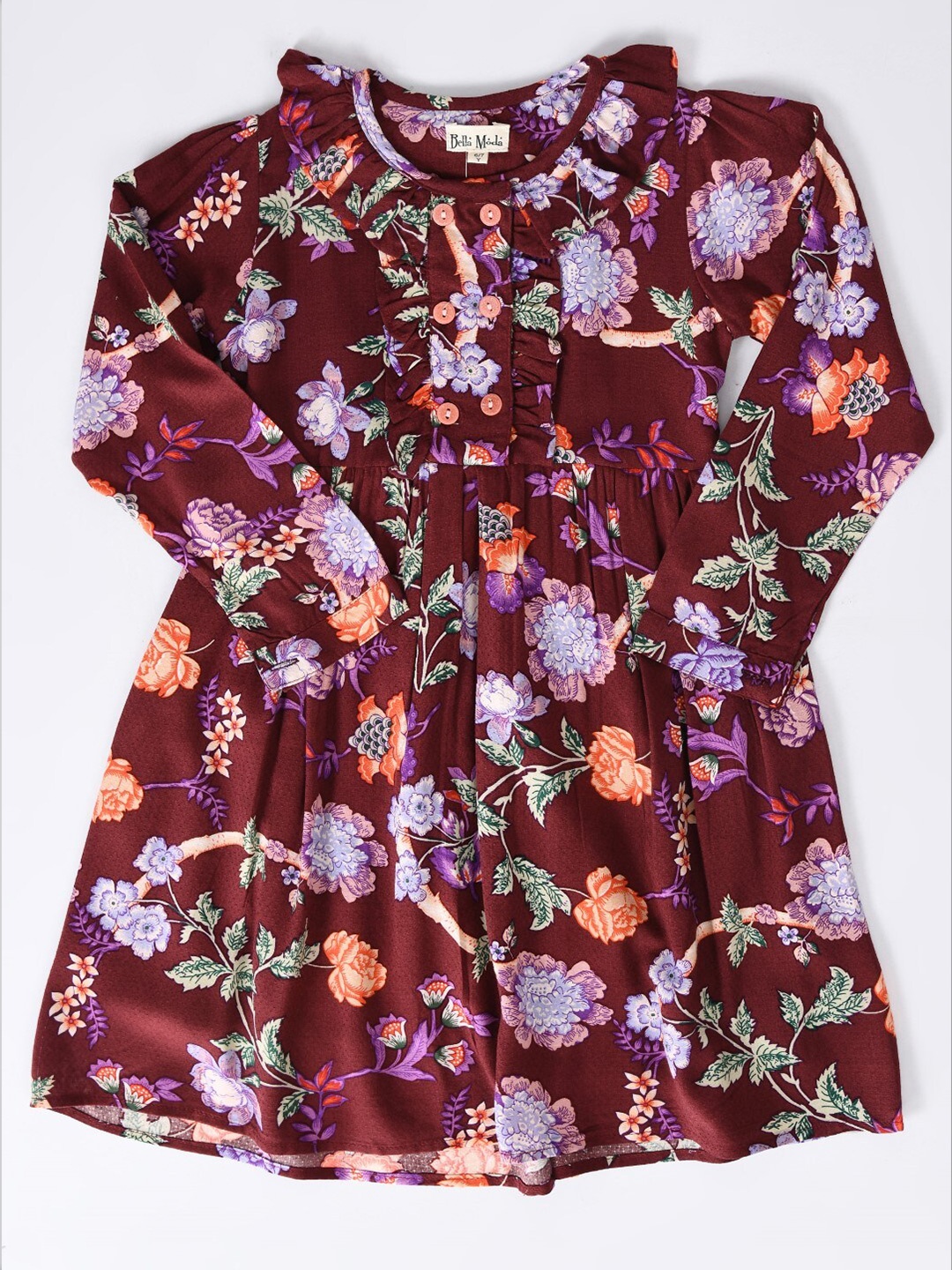 

Bella Moda Maroon Floral Print Fit & Flare Cotton Dress