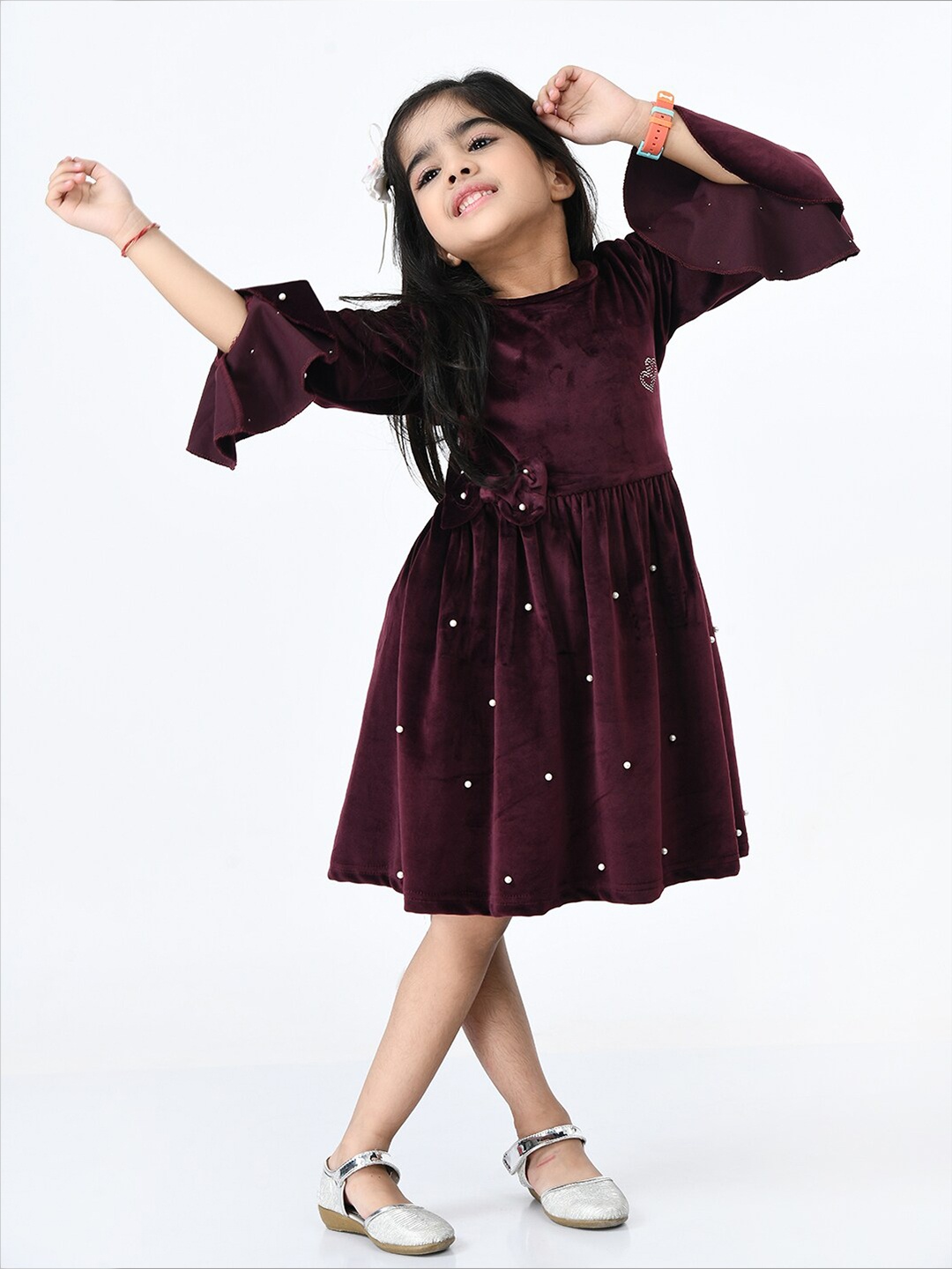 

Bella Moda Girls Maroon Solid Fit & Flare Cotton Dress
