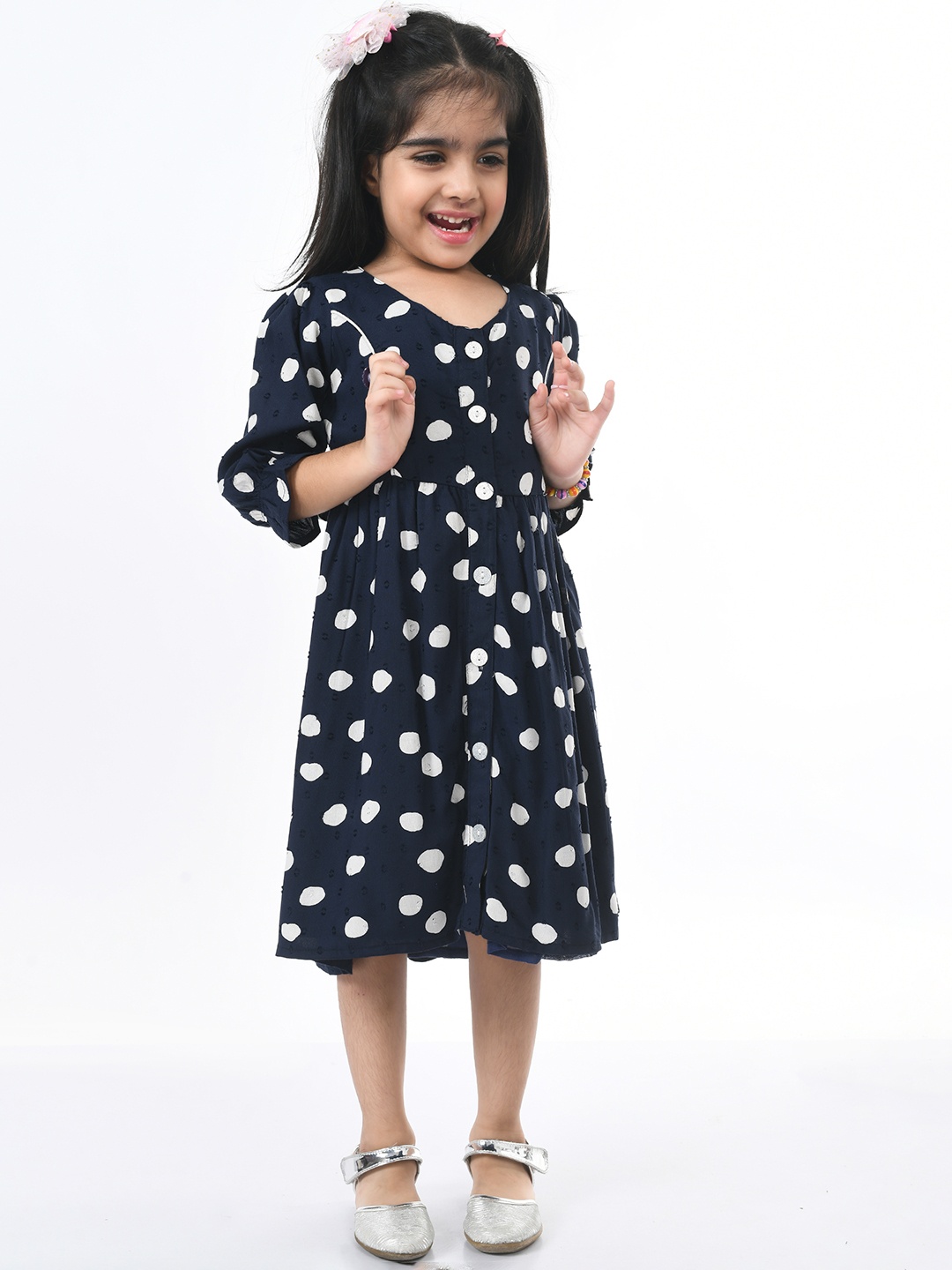 

Bella Moda Girls Blue & White Shirt Midi Cotton Dress