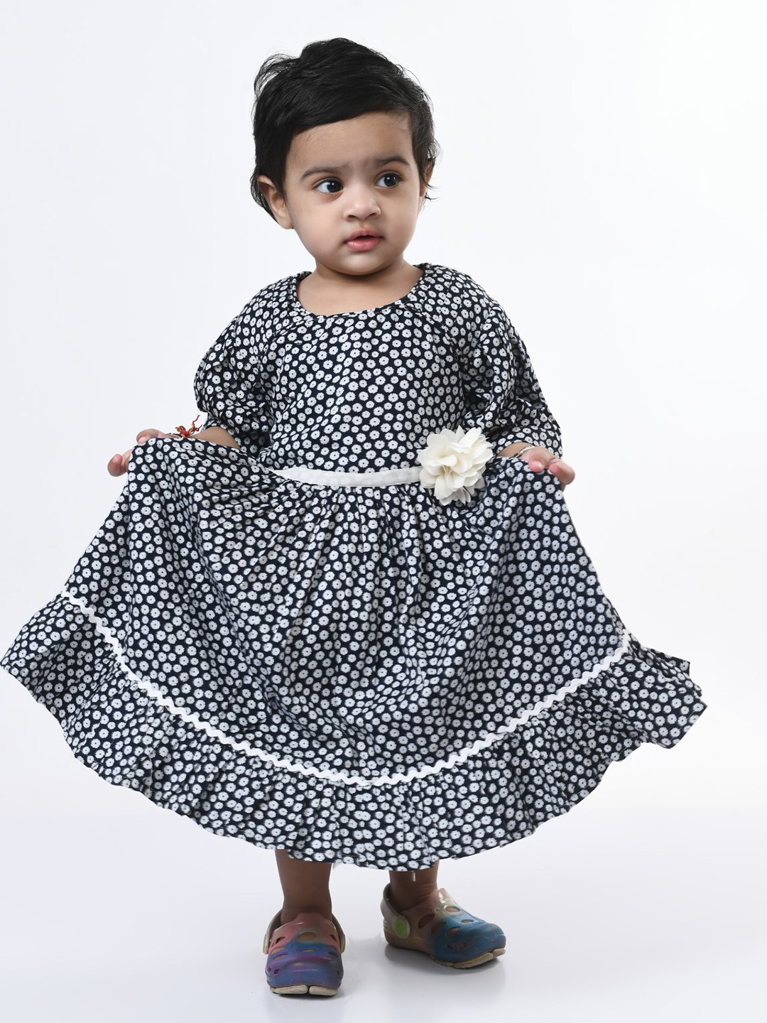 

Bella Moda Girls Black & White Floral Maxi Cotton Dress