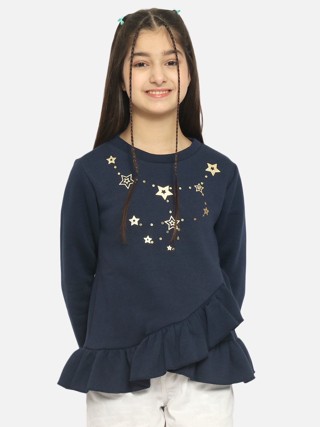 

Natilene Girls Navy Blue Graphic Printed Sweatshirt