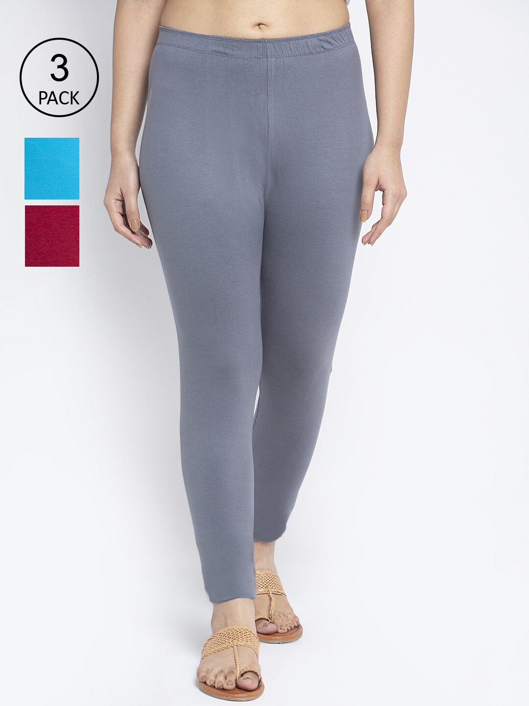 

Jinfo Women Cotton Ankle Length Leggings Pack of 3, Grey
