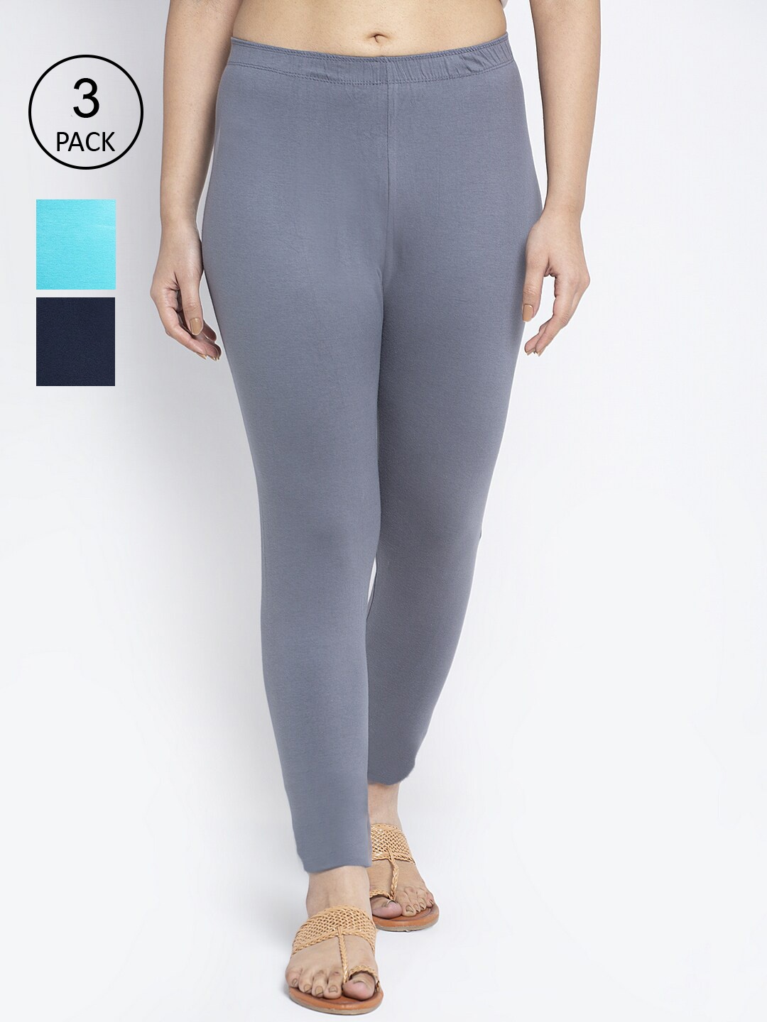 

Jinfo Women Pack Of 3 Super Combed Cotton Lycra Ankle Length Leggings, Grey