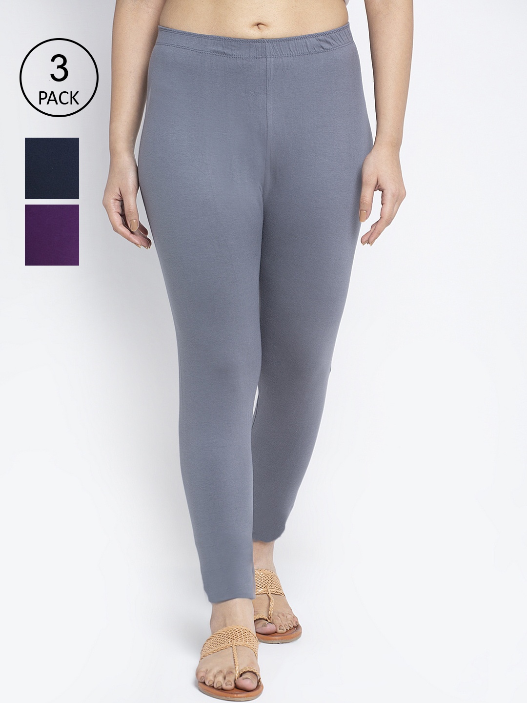 

Jinfo Women Cotton Ankle Length Leggings Pack of 3, Grey