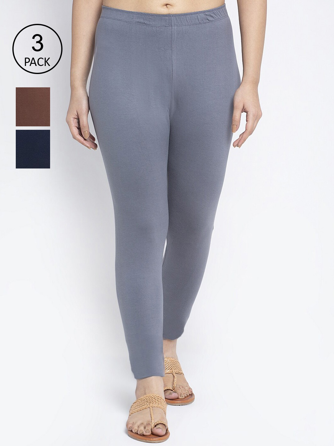 

Jinfo Women Cotton Ankle Length Leggings Pack of 3, Grey