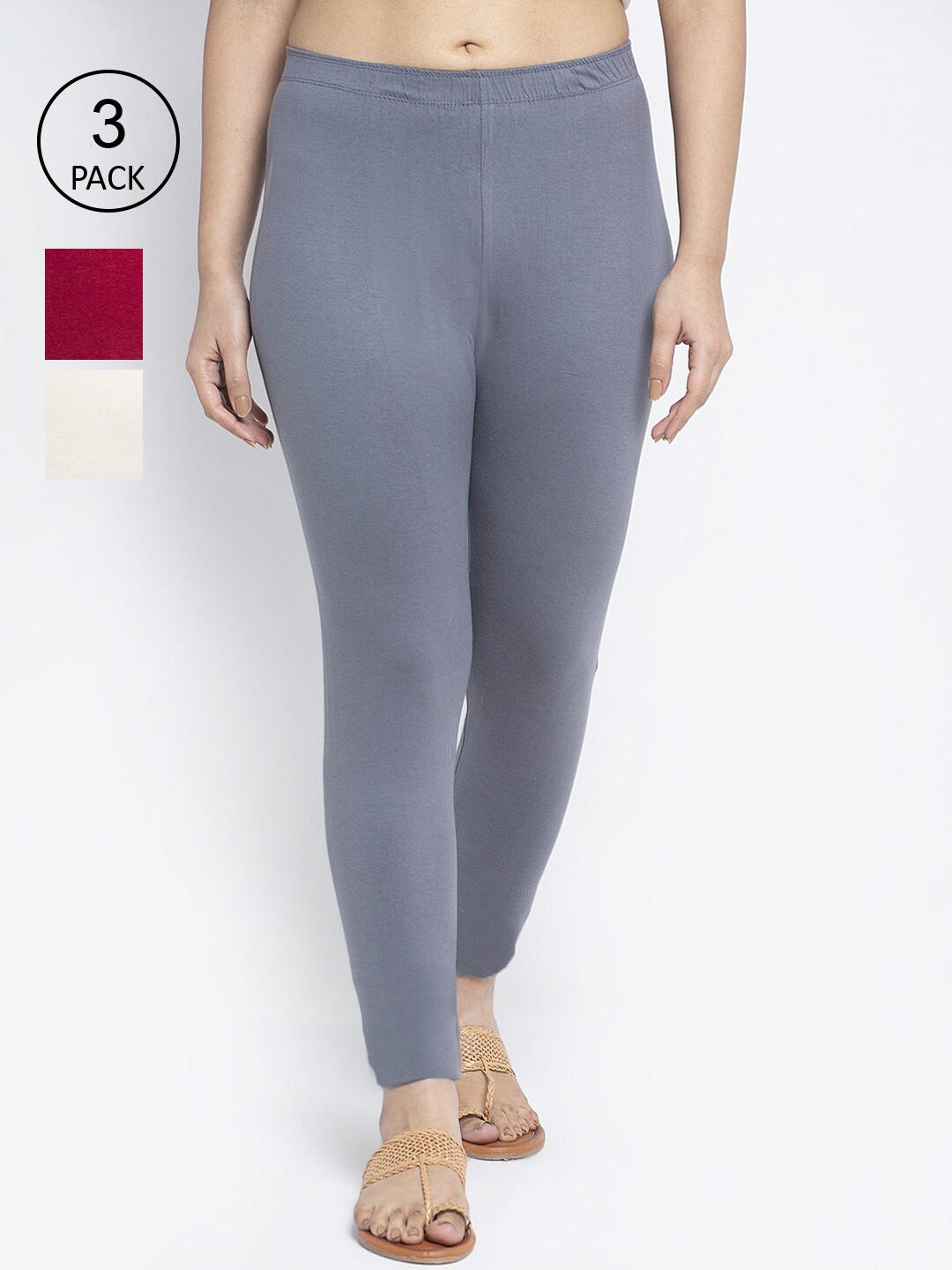 

Jinfo Women Cotton Ankle Length Leggings Pack of 3, Grey