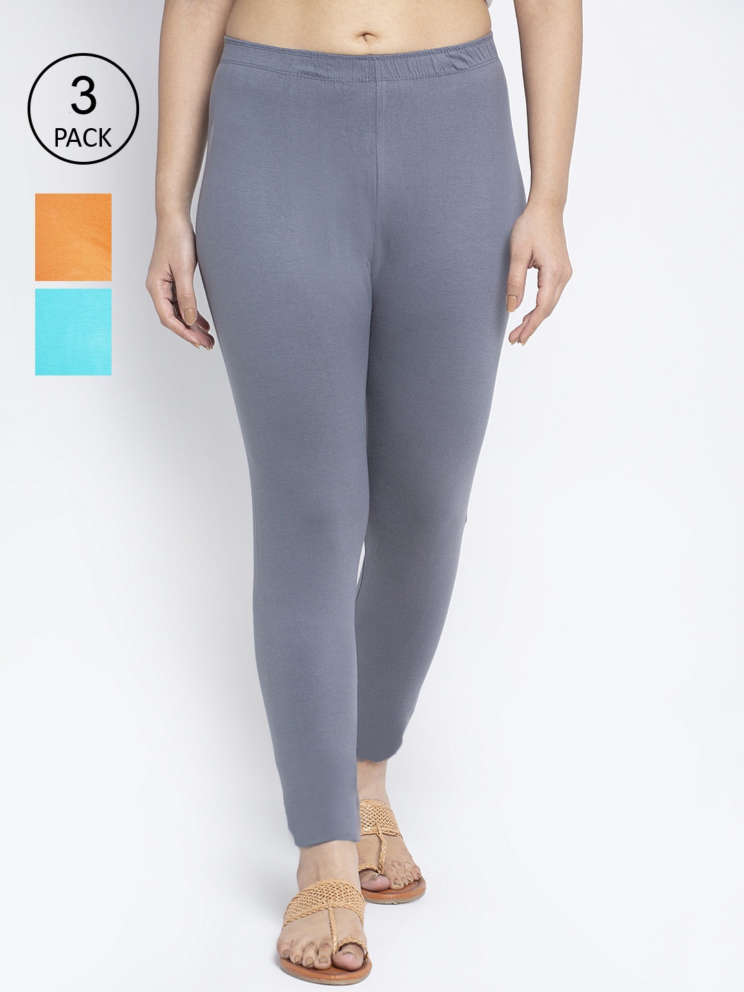 

Jinfo Women Pack Of 3 Cotton Ankle Length Leggings, Grey