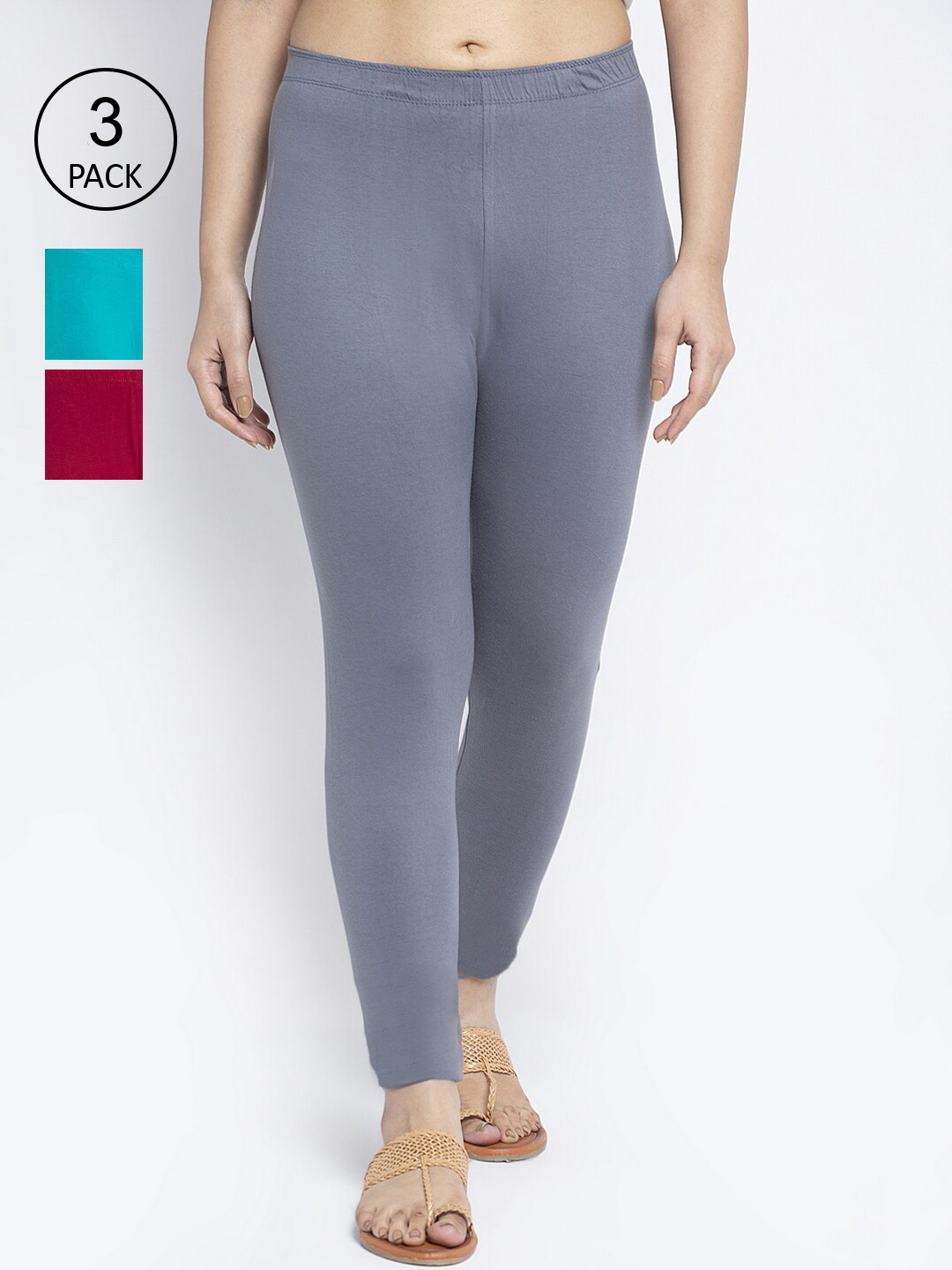

Jinfo Women Cotton Ankle Length Leggings Pack of 3, Grey