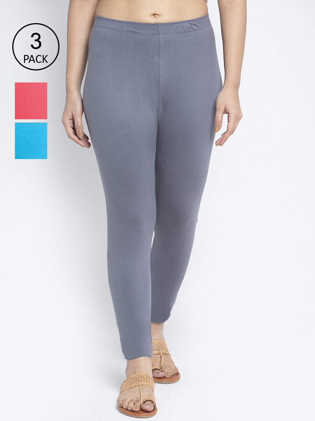 

Jinfo Women Cotton Ankle Length Leggings Pack of 3, Grey