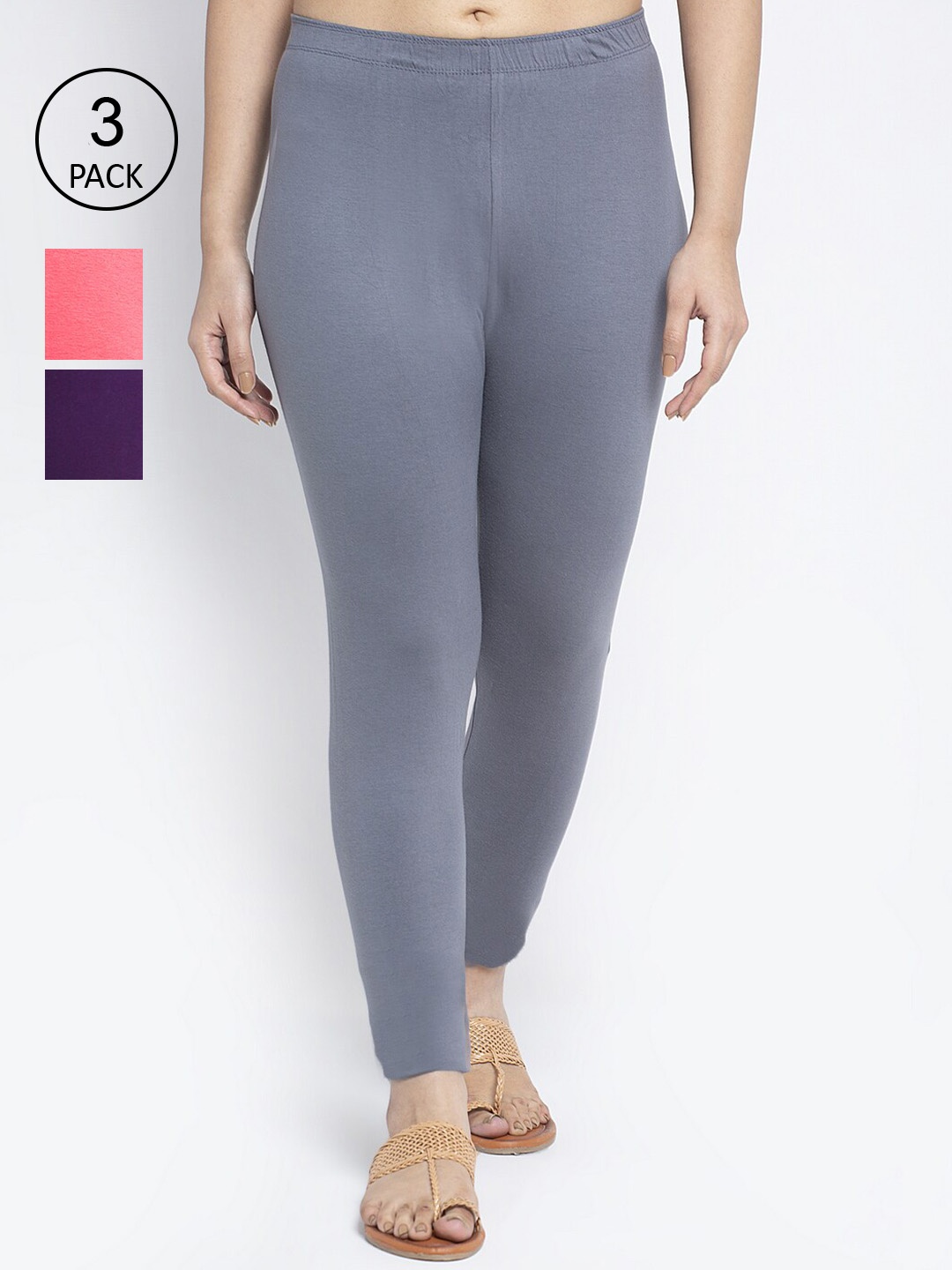 

Jinfo Women Cotton Ankle Length Leggings Pack of 3, Grey
