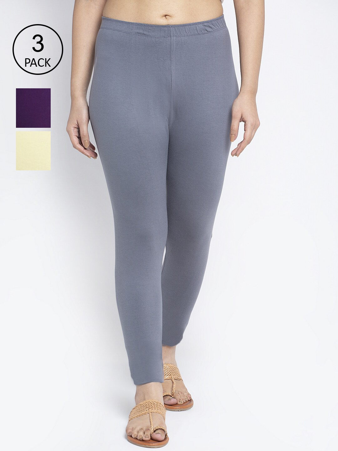 

Jinfo Women Cotton Ankle Length Leggings Pack of 3, Grey