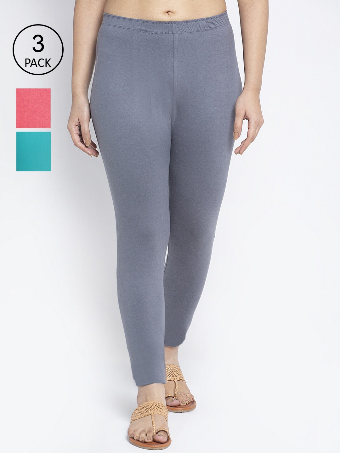 

Jinfo Women Cotton Ankle Length Leggings Pack of 3, Grey