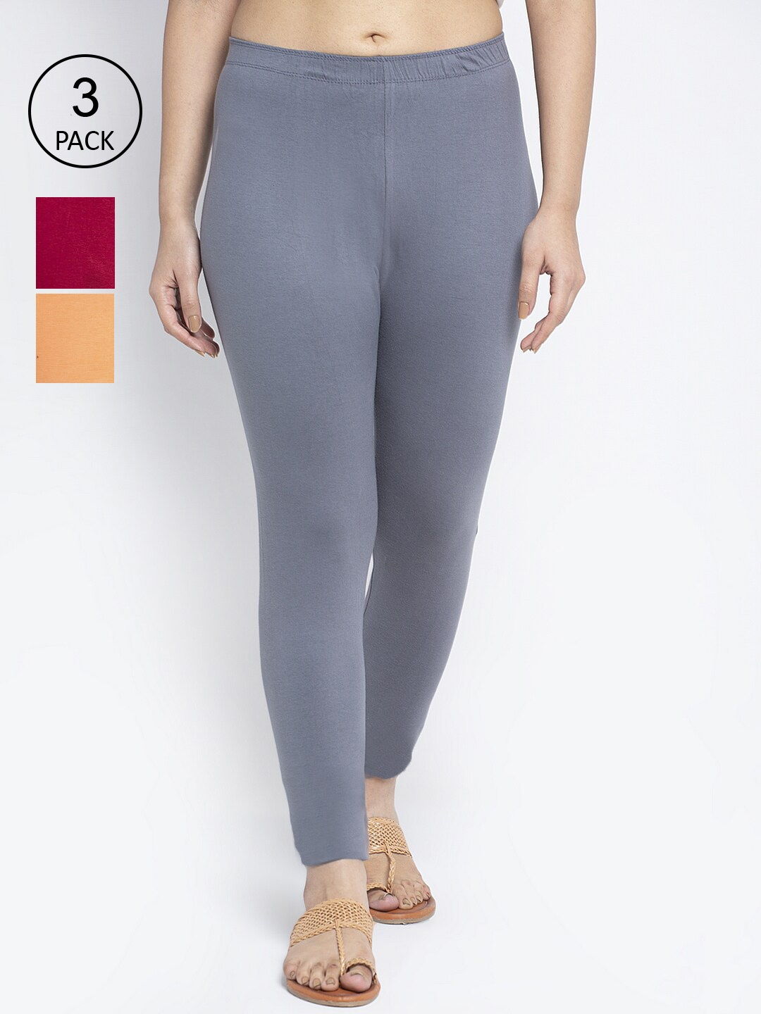 

Jinfo Women Cotton Ankle Length Leggings Pack of 3, Grey
