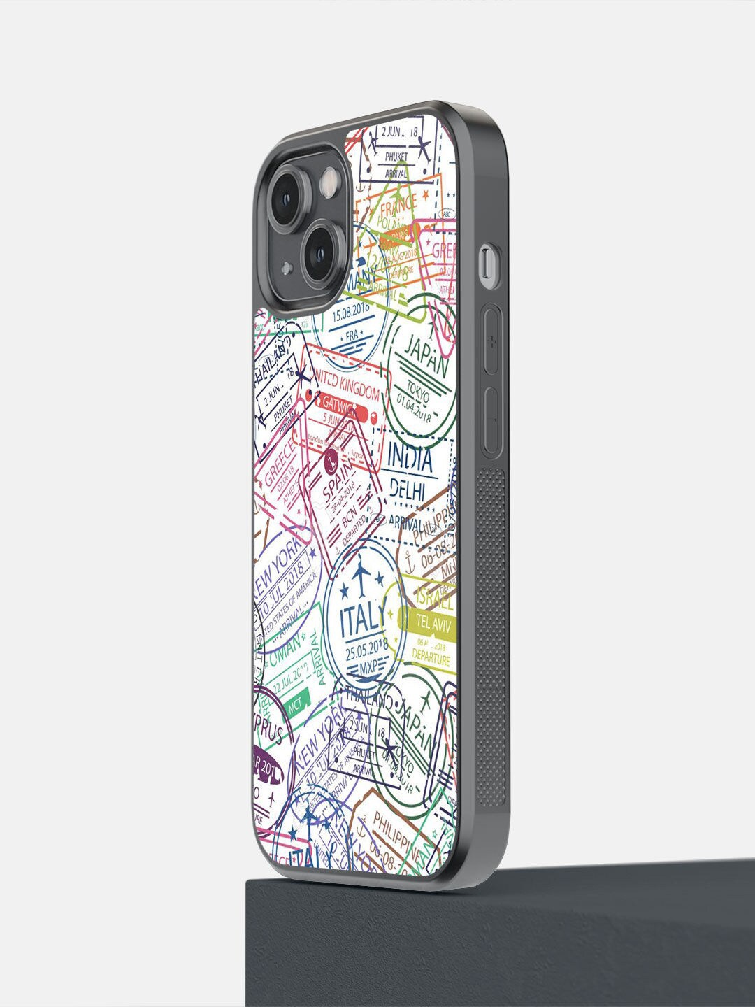 

macmerise White Immigration Stamps Classic Design Back Case for iPhone 14