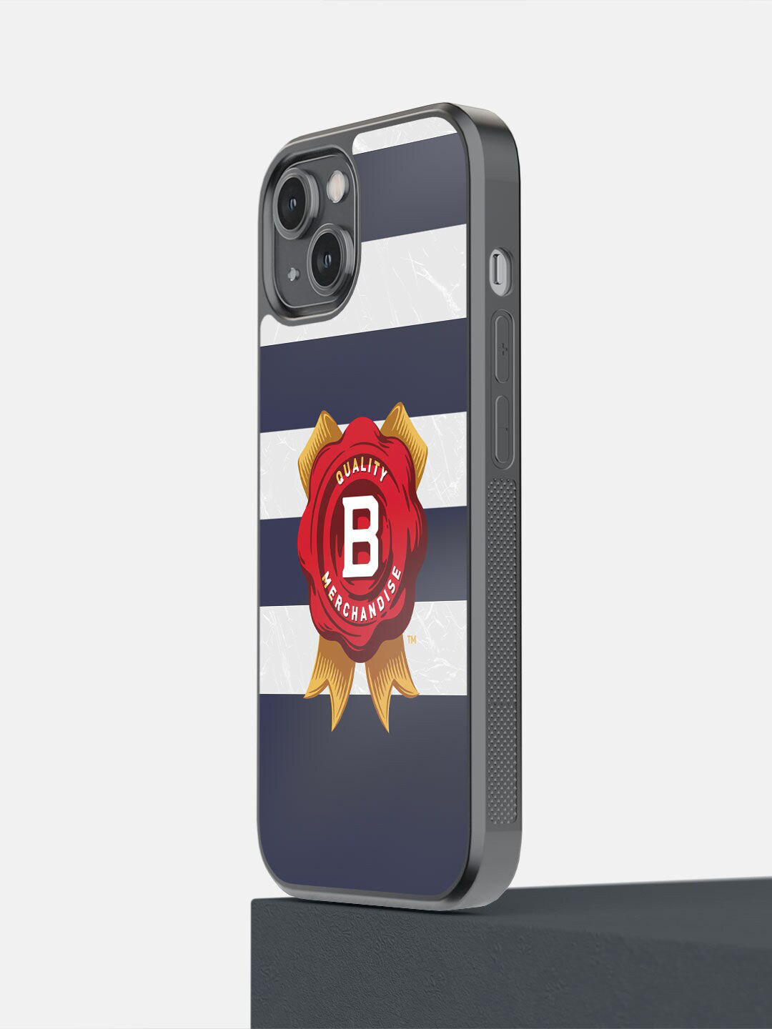 

macmerise Blue & White Jim Beam Cabana Stripes Printed iPhone 14 Bumper Case