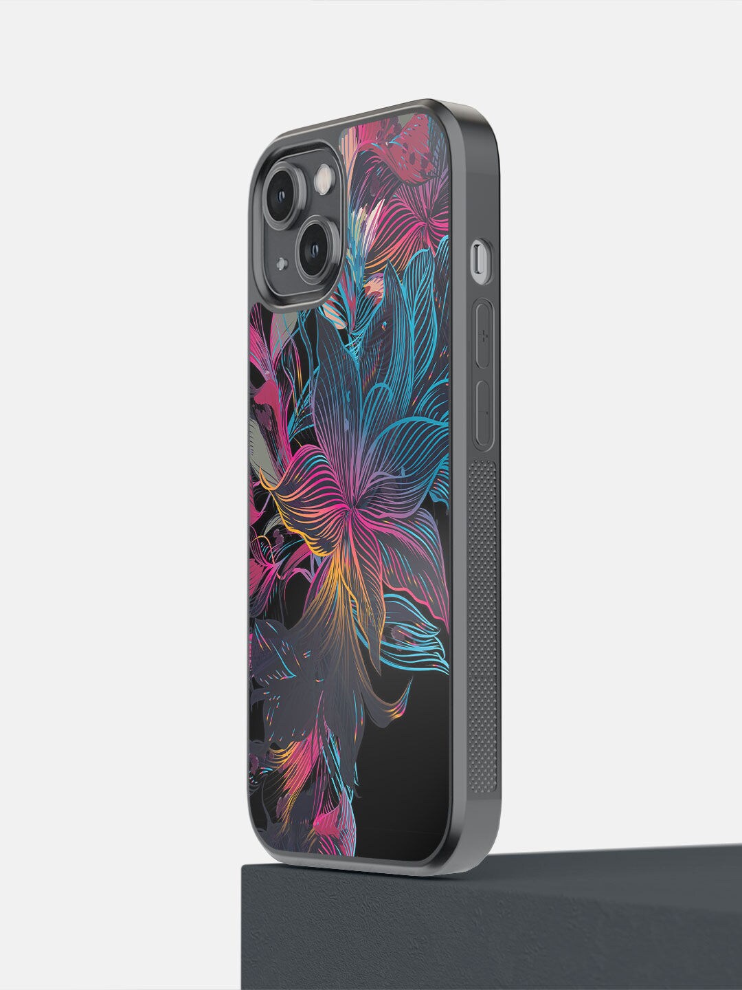 

macmerise Black & Blue Printed Neon Flowers It iPhone 14 Bumper Phone Back Case