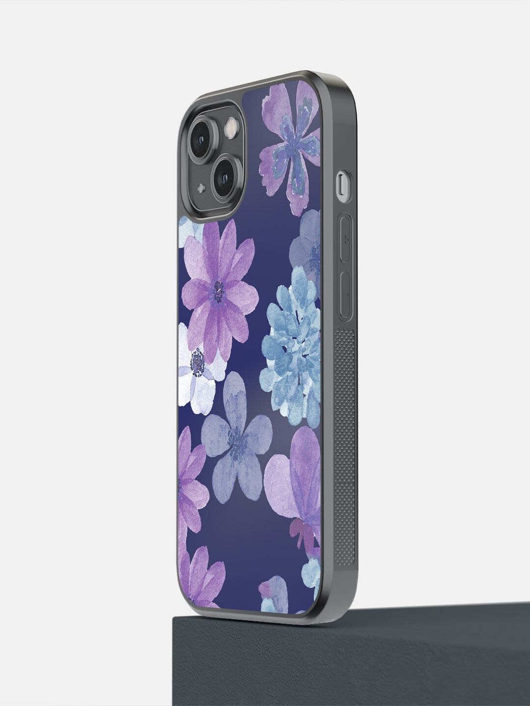 

macmerise Blue & Black Iris Floral Printed iPhone 14 Bumper Case