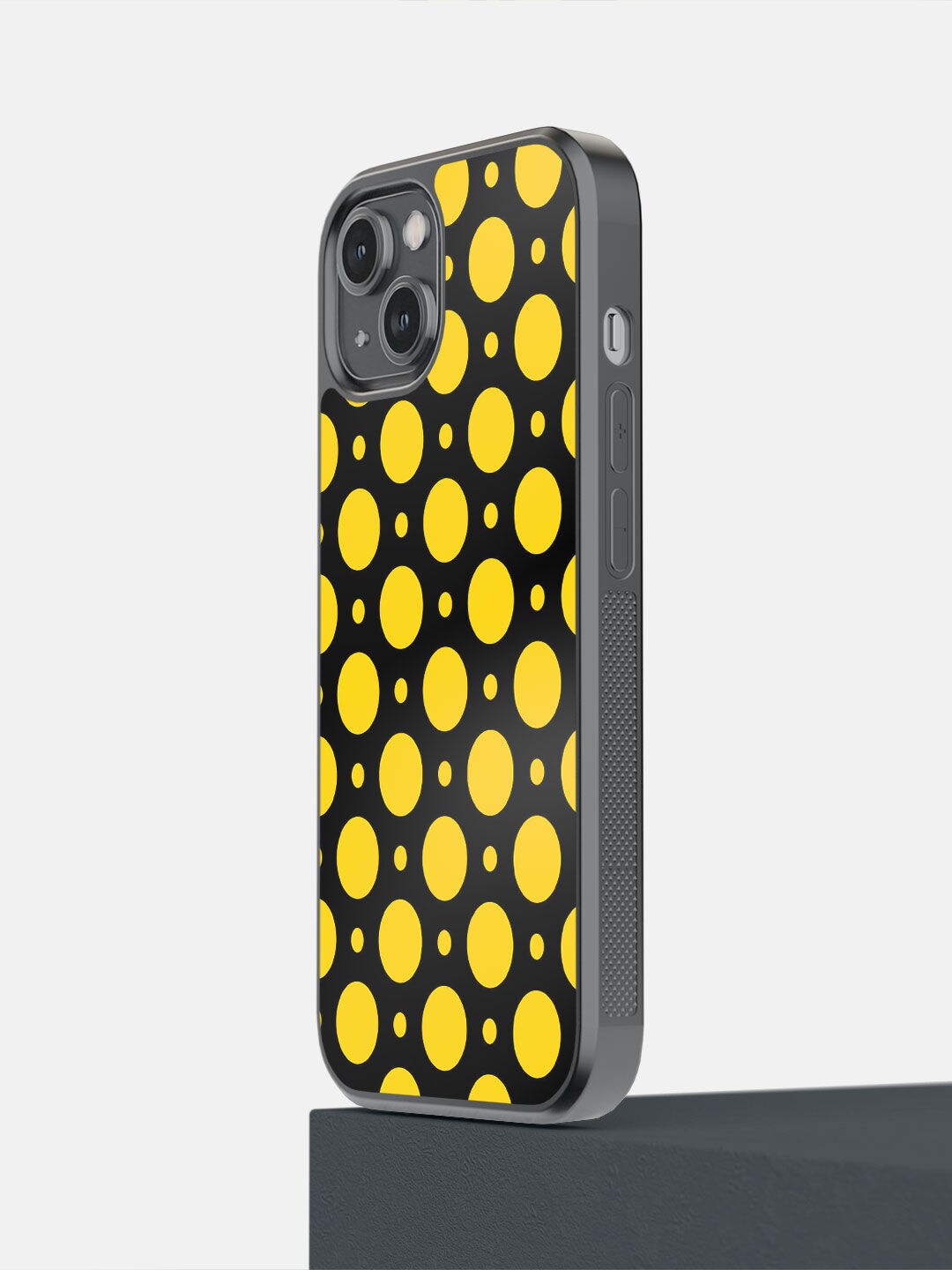 

macmerise Yellow & Black Polka Dot iPhone 14 Back Case